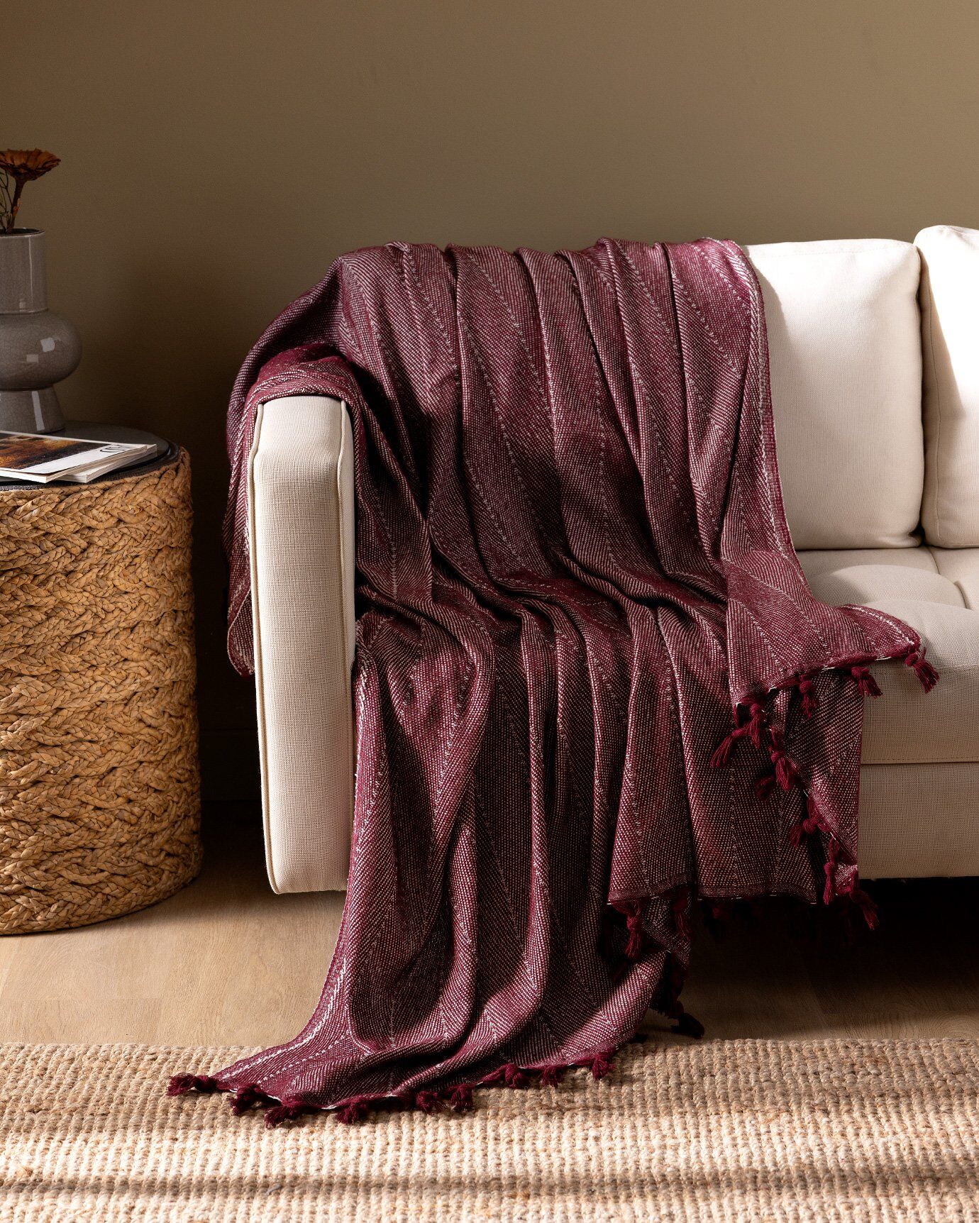 Ranier Sofa Throw - Claret Red Price and Details | Madame Coco