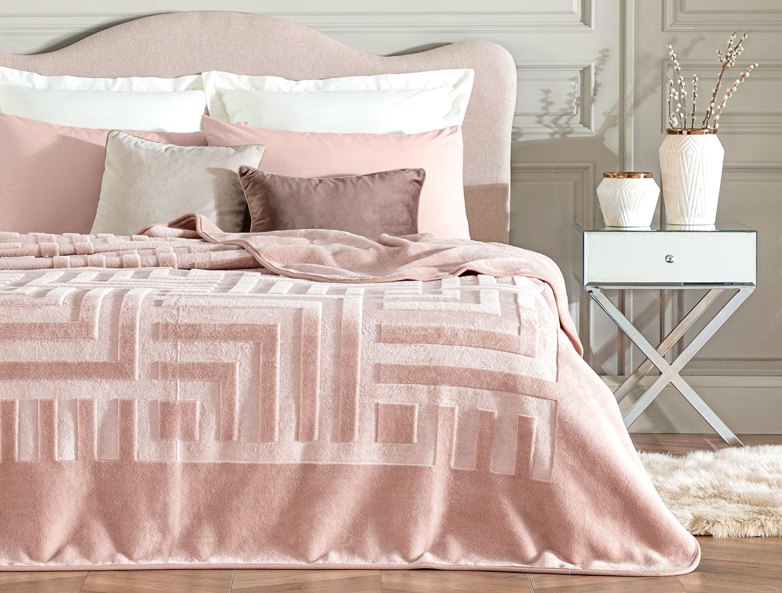 Couverture double gaufrée en vison Clémentine - Poudre - 0