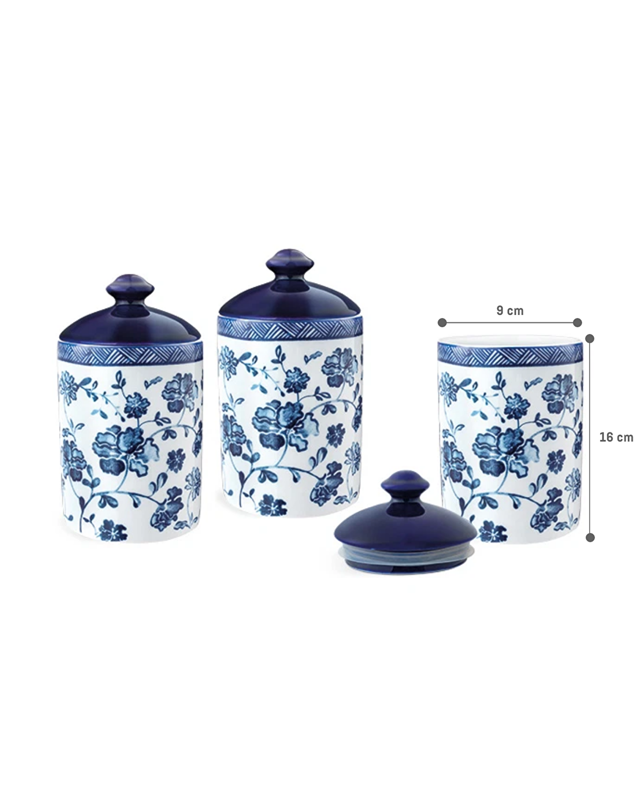 Fleur 3-Piece Spice Jar Set - Blue/White - 3