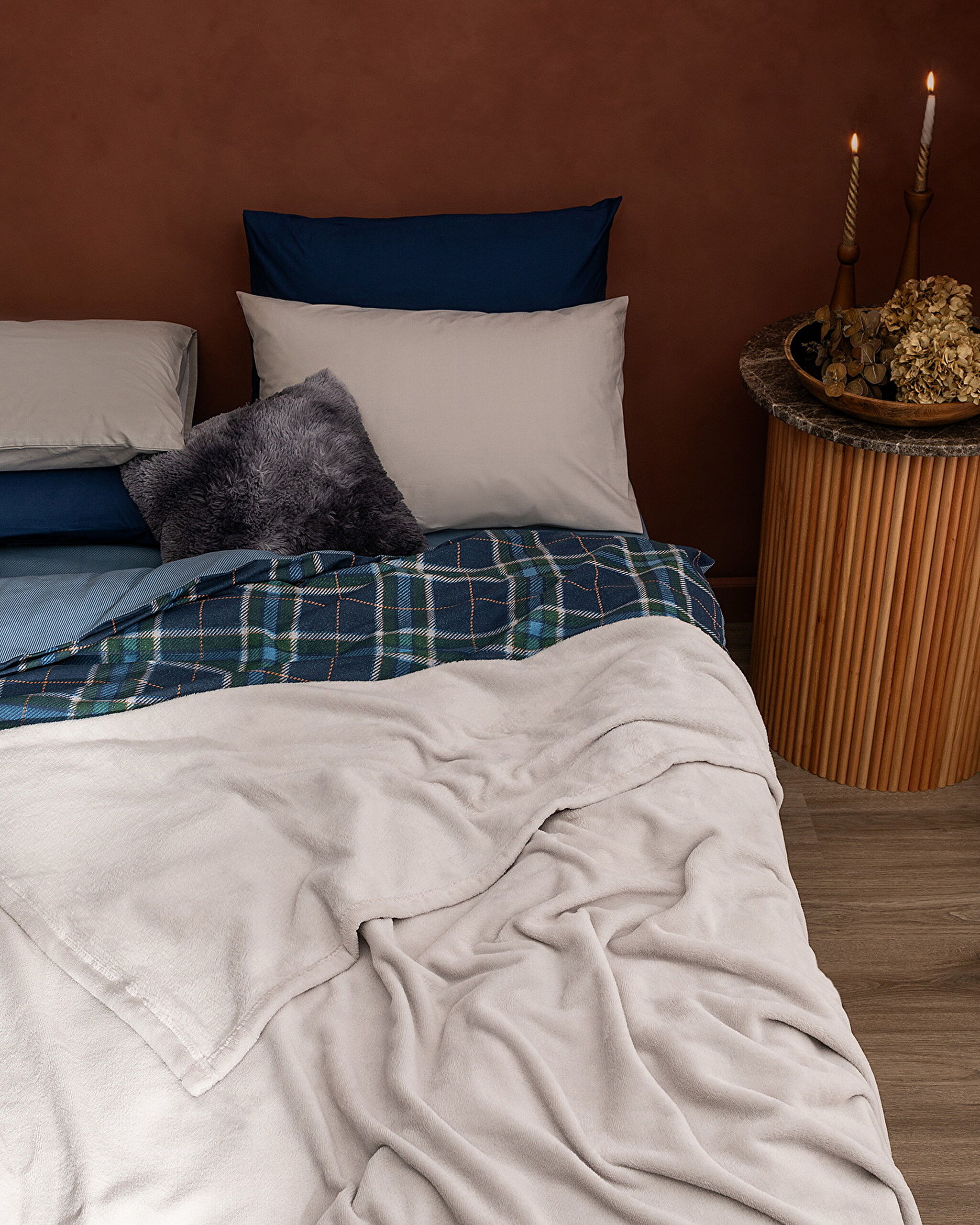 Parure de lit double Genre avec housse de couette et couverture - Gris - 1