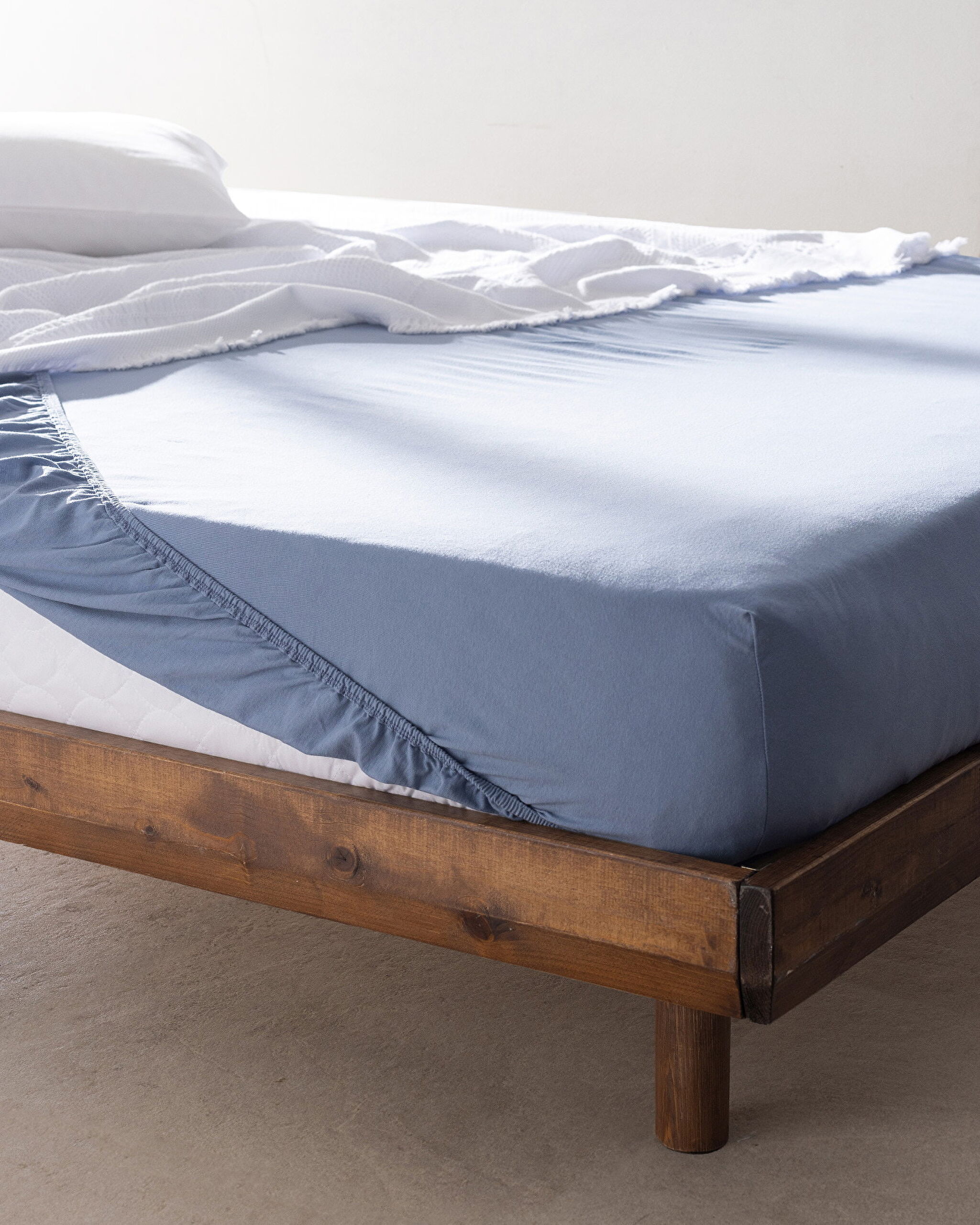 Drap de lit double peigné élastique 100 % coton Valeria - Bleu foncé - 0