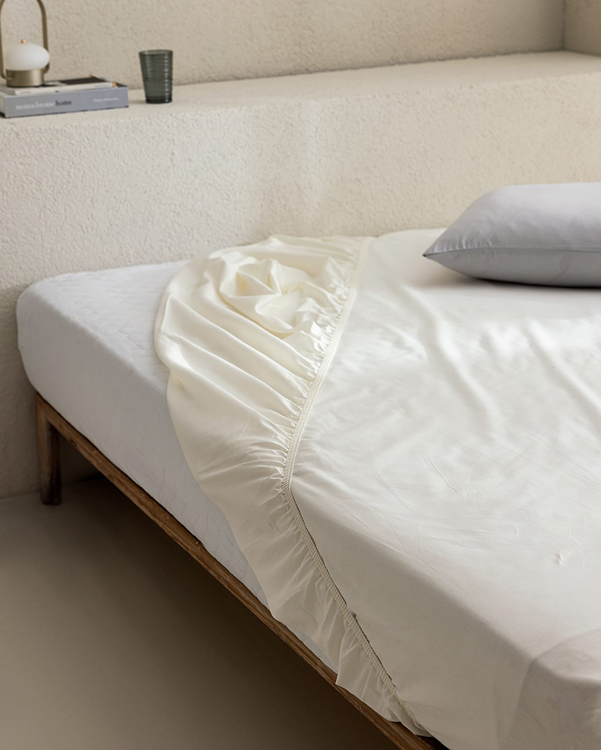 Manon King Size 100% Cotton Ranforce Fitted Sheet - Ecru - 0