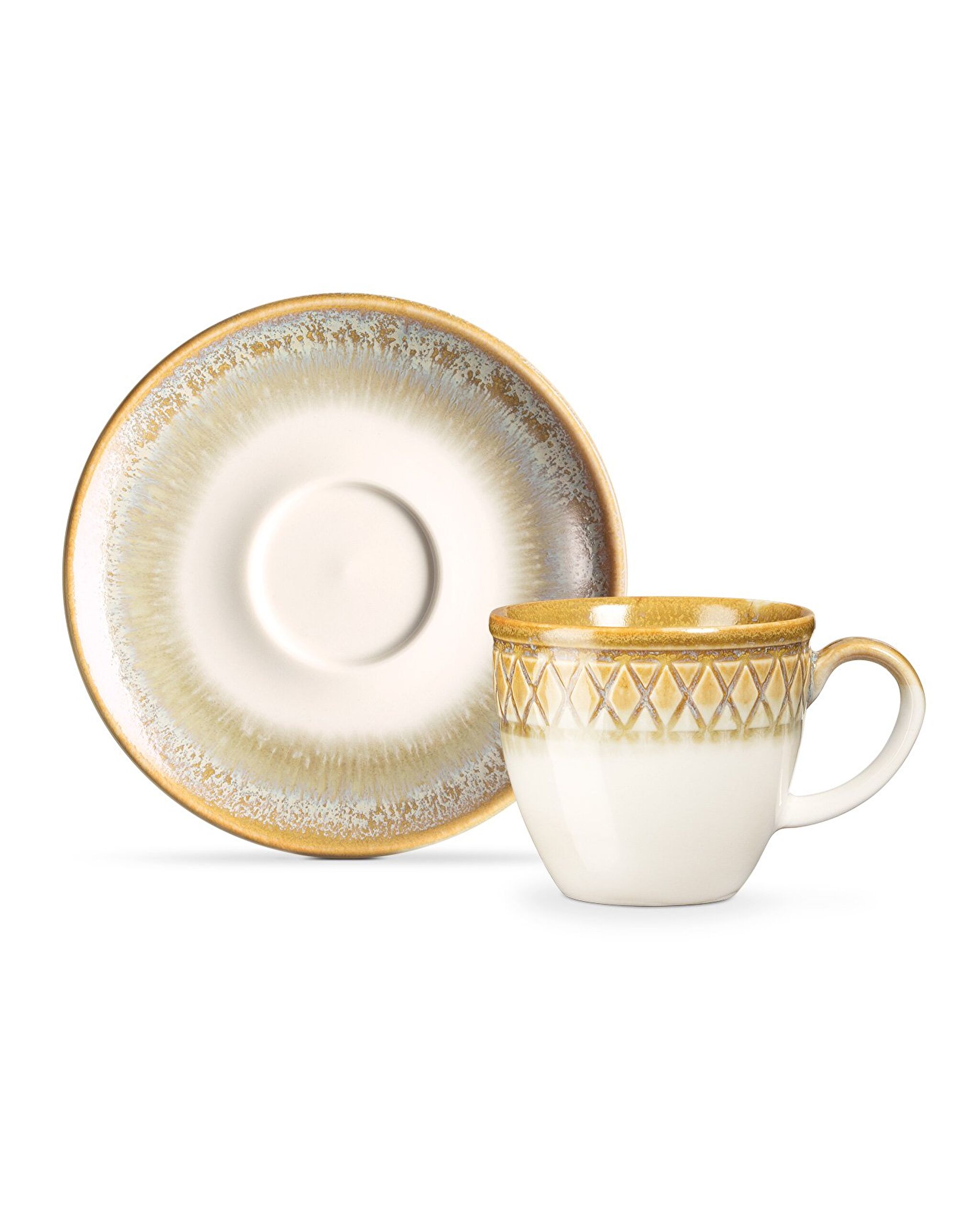 Ensemble Antique de 6 Tasses à Café - Crème/Terre - 90 ml - 1