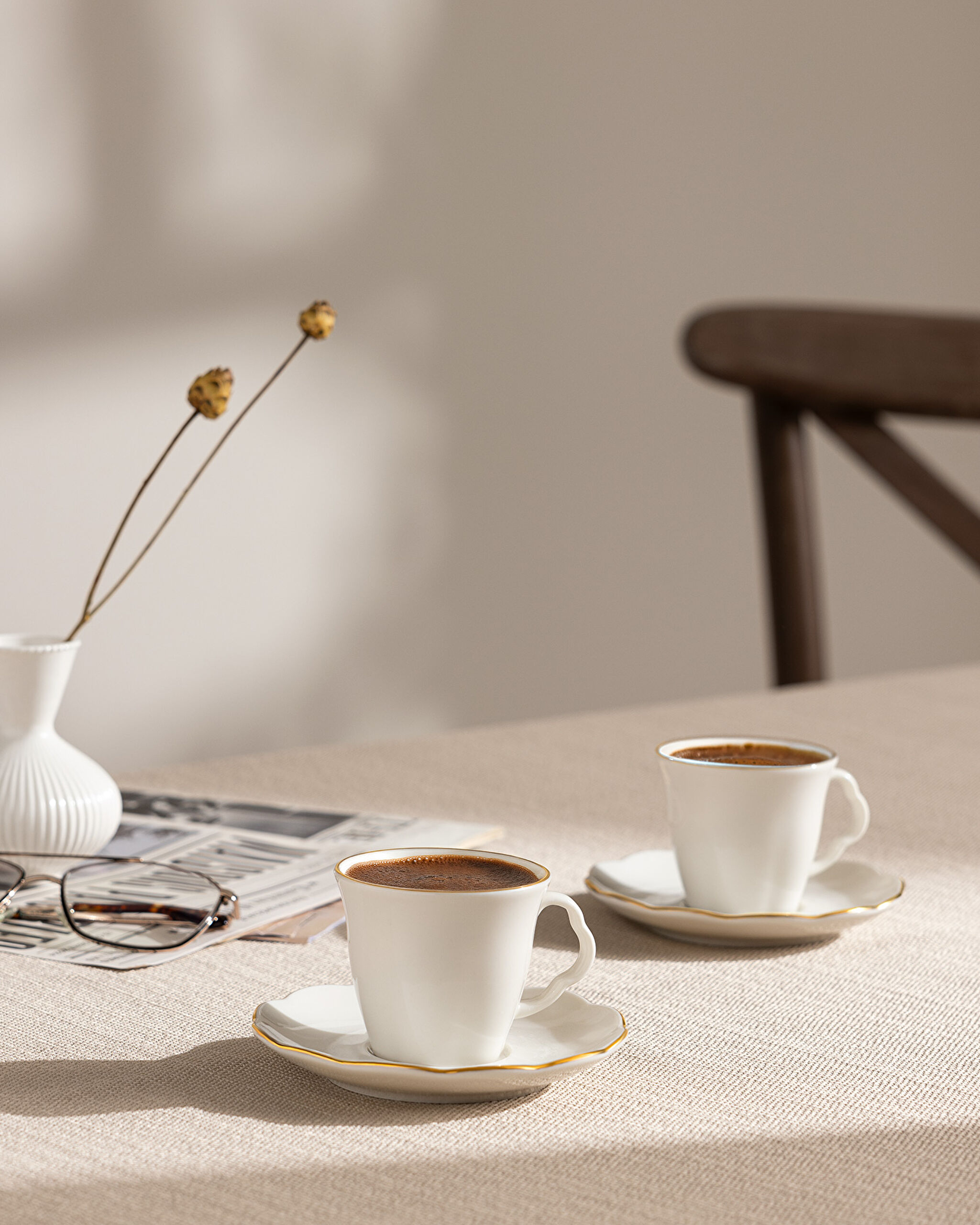 Coffret de 12 tasses à café Vela pour 6 personnes - Blanc/Or - 90 ml - 0