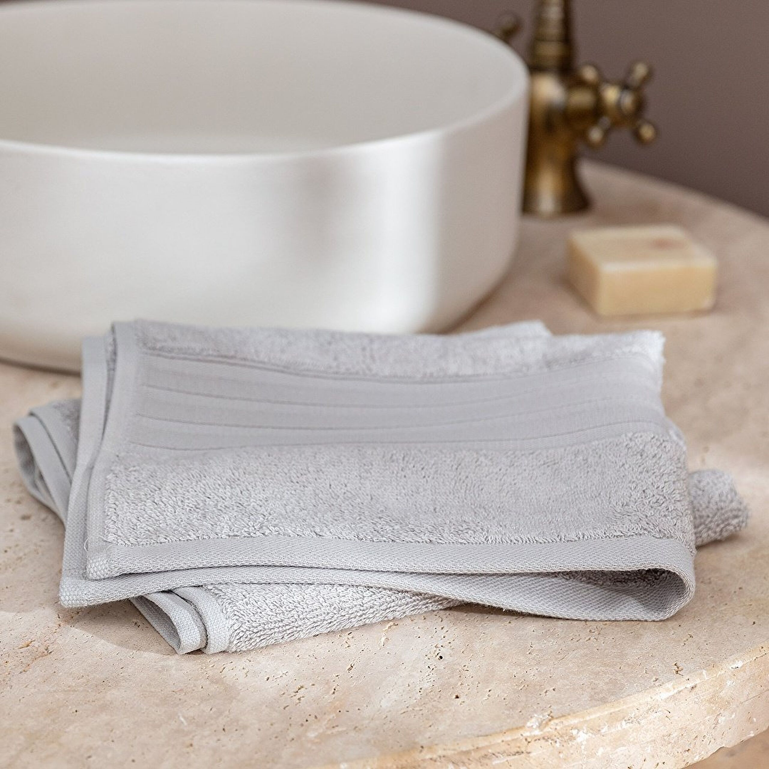 Serviette pour le visage Martha (TENCEL:trade_mark:) - Gris clair - 50x80 cm - 0