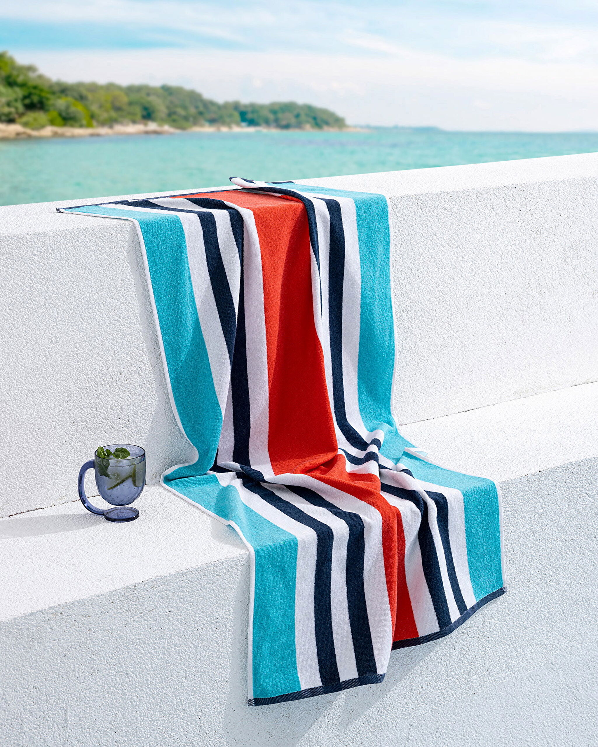 Serviette de Plage Denney 100% Coton - Turquoise/Orange - 70x150 cm