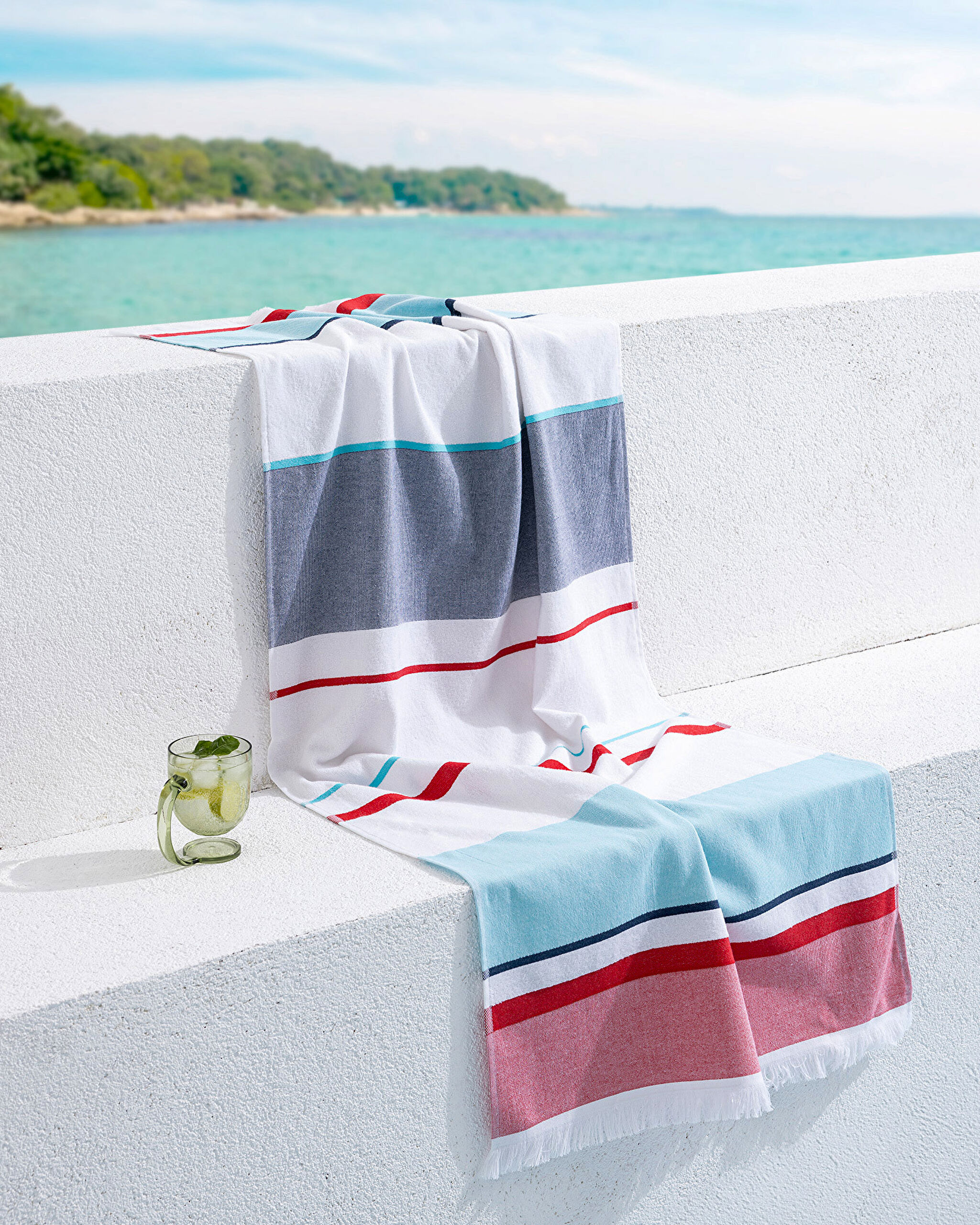 Serviette de Plage Ella 100% Coton - Turquoise/Rouge - 70x150 cm - 0