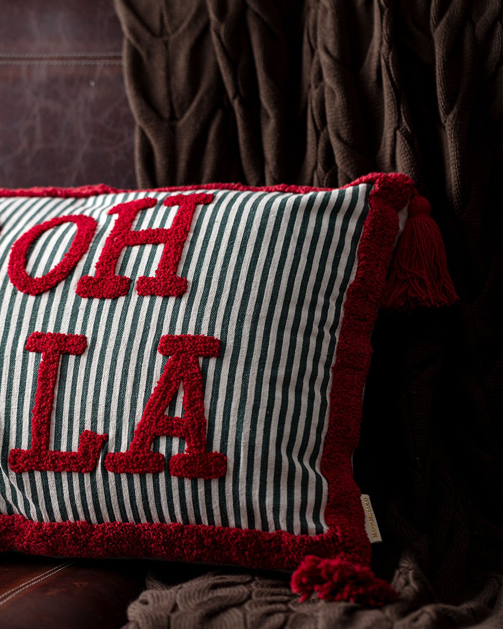 Housse de Coussin en Coton Dordogne - Blanc/Vert/Rouge - 40x60 cm - 1