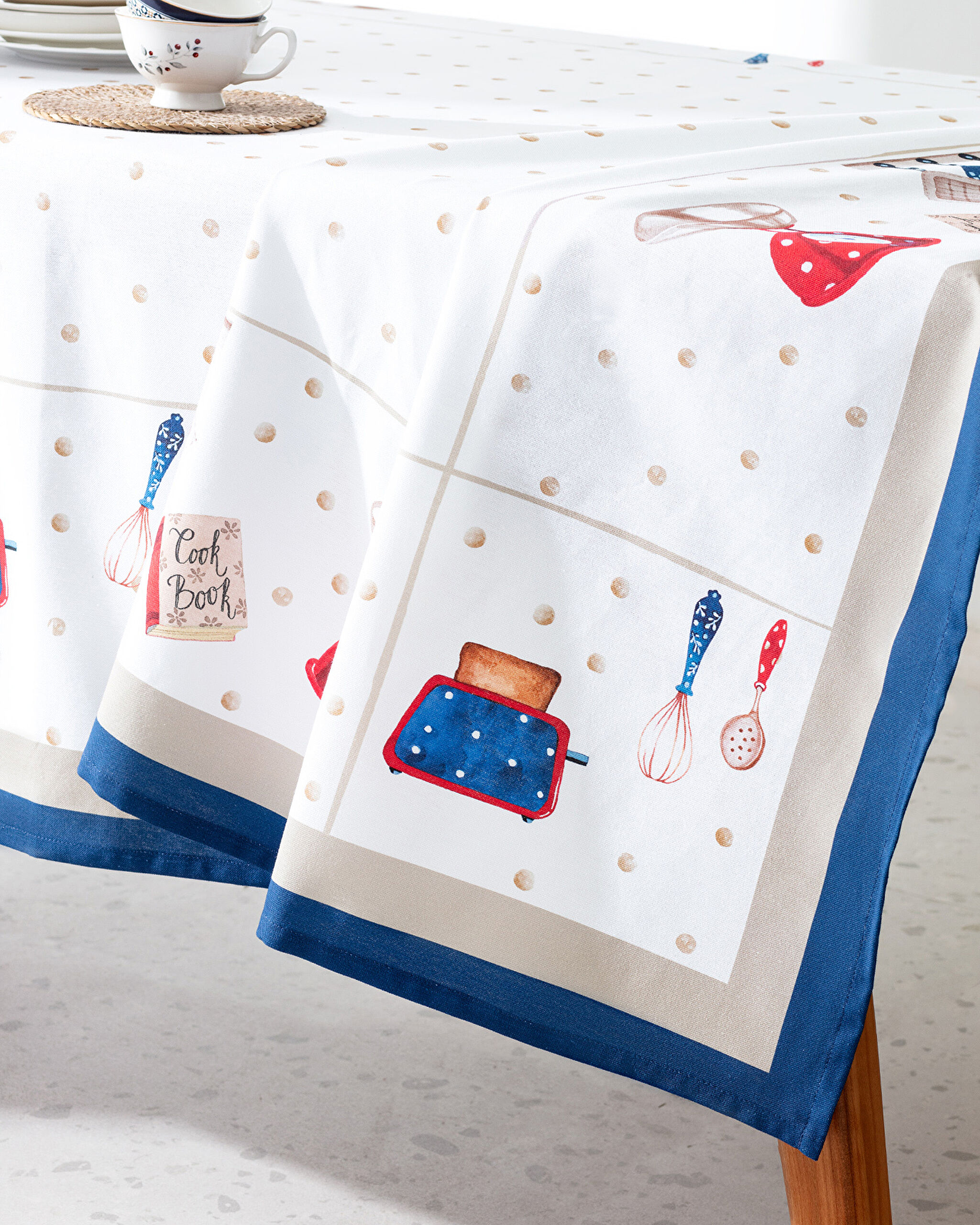 Asonne Tablecloth - 150x200 cm - White/Navy Blue - 1