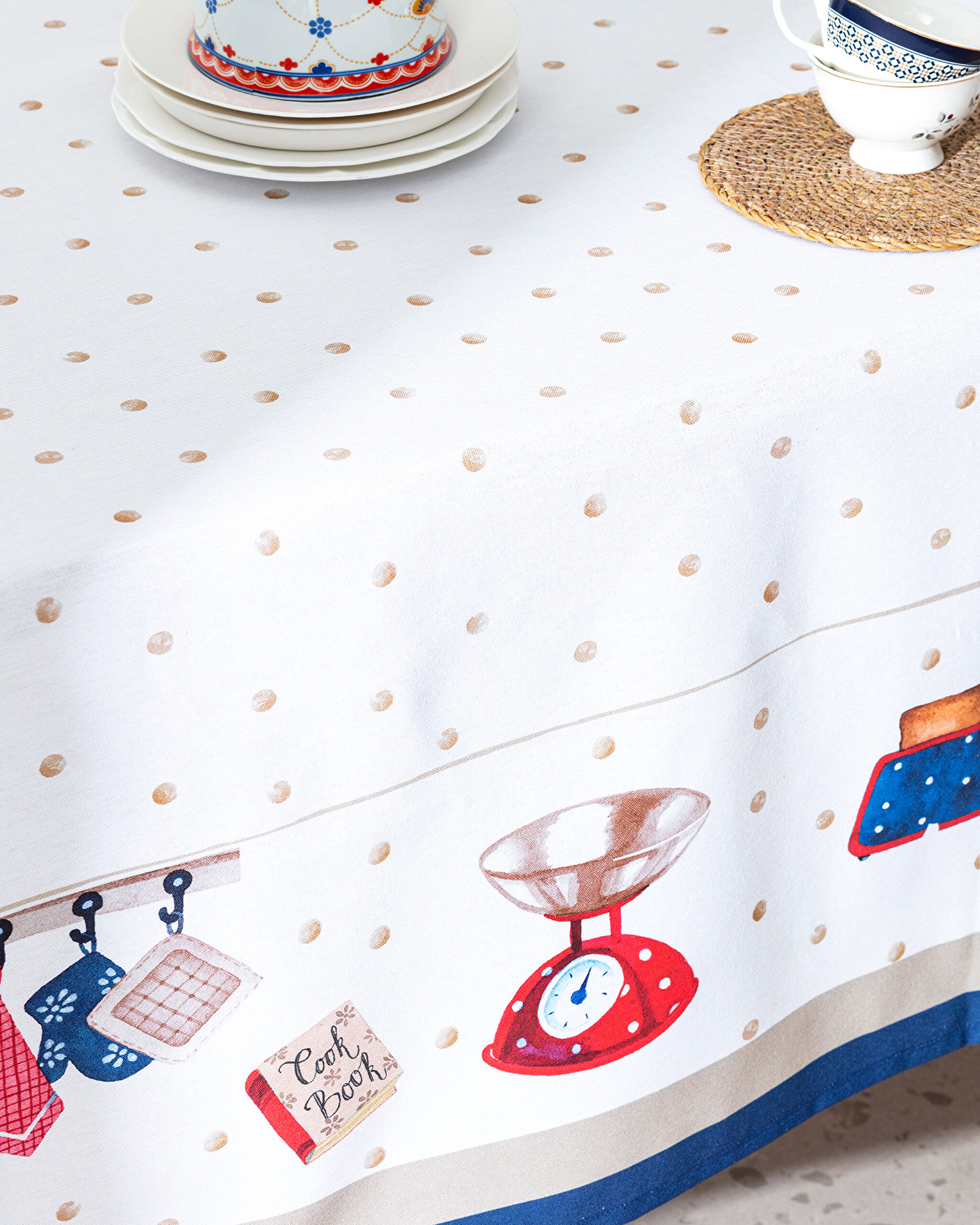 Asonne Tablecloth - 150x250 cm - White/Navy Blue - 2