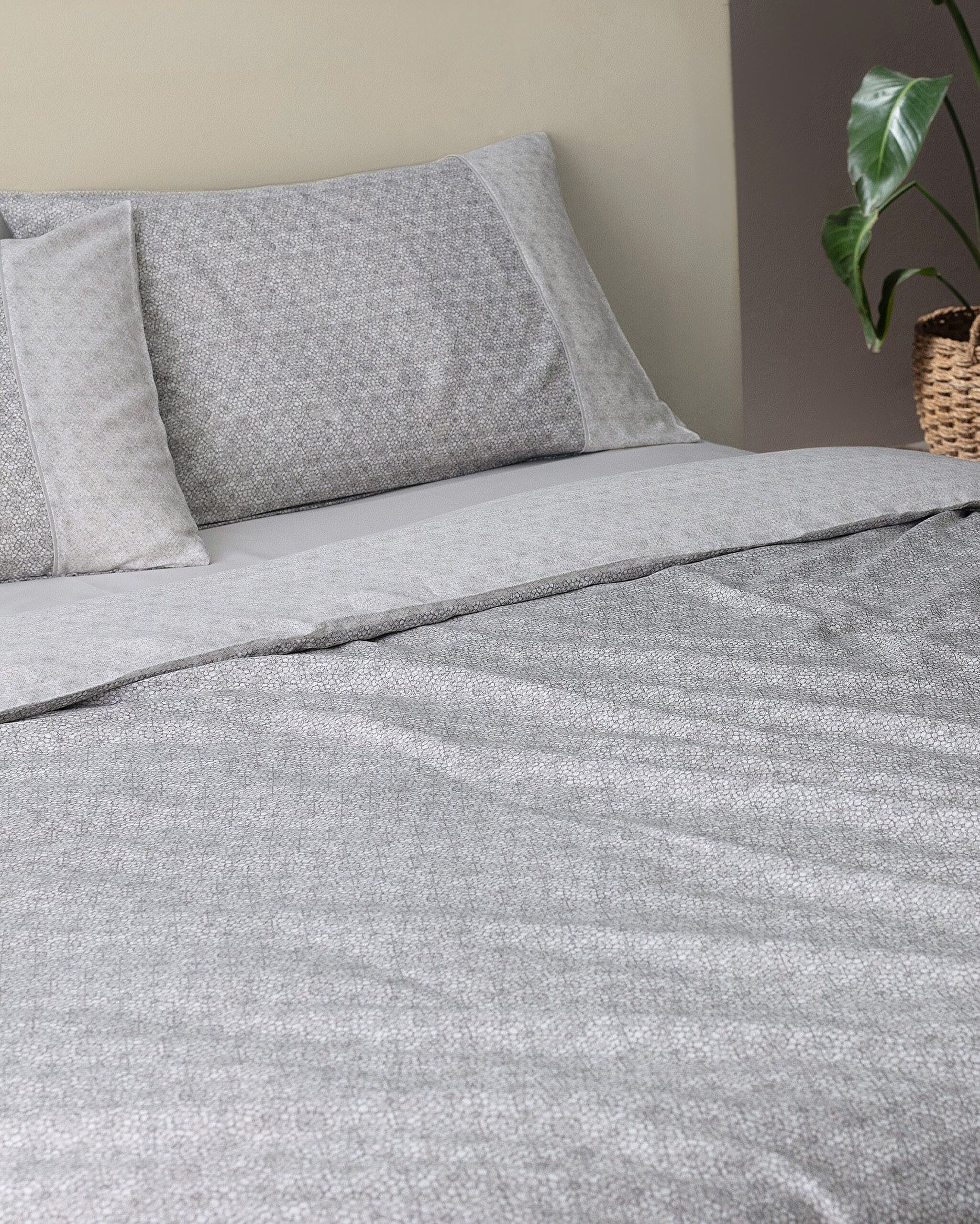 Ensemble de housse de couette imprimée Madame Coco Crep Lavem double 100 % coton - Gris - 1