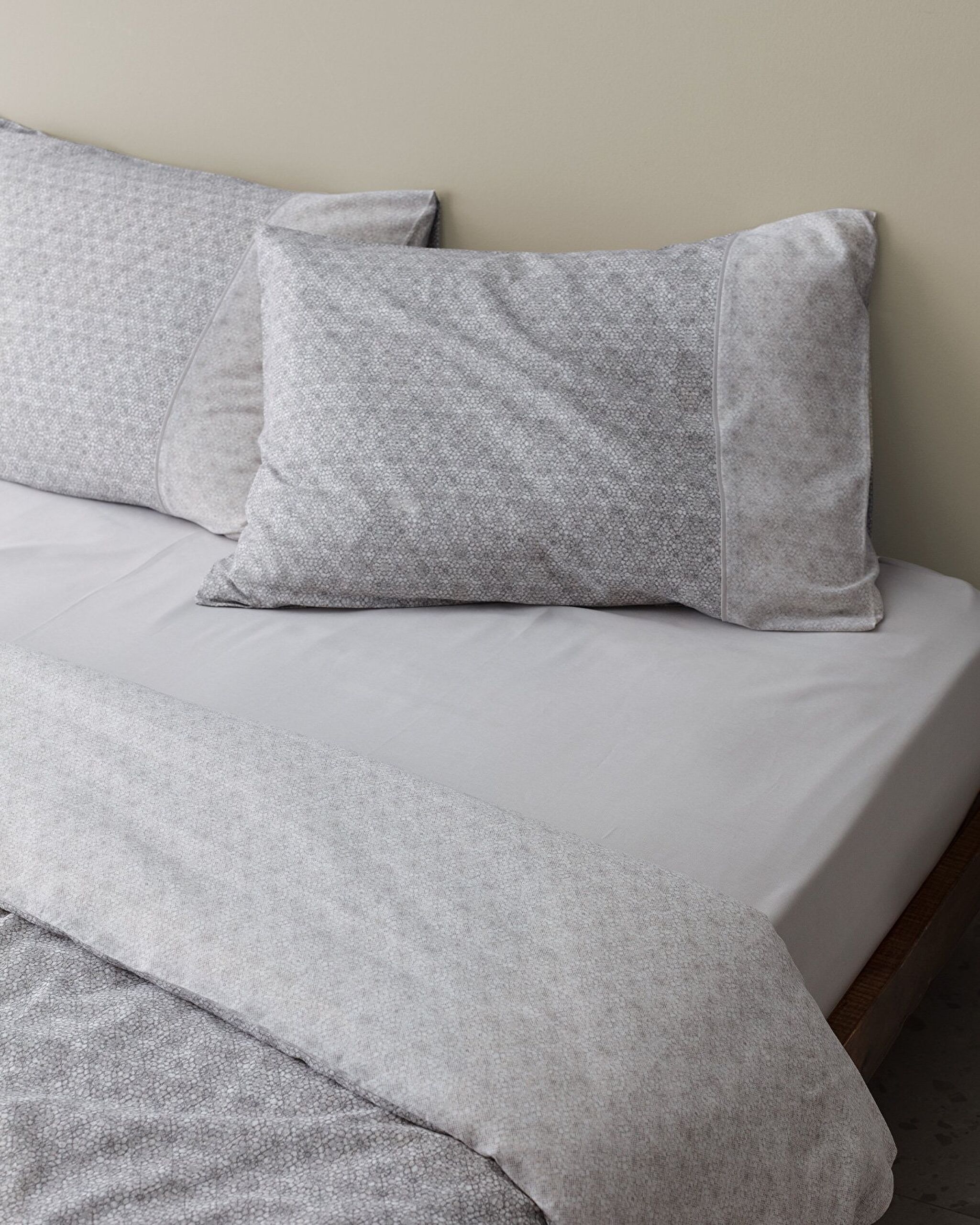 Ensemble de housse de couette imprimée Madame Coco Crep Lavem double 100 % coton - Gris - 3