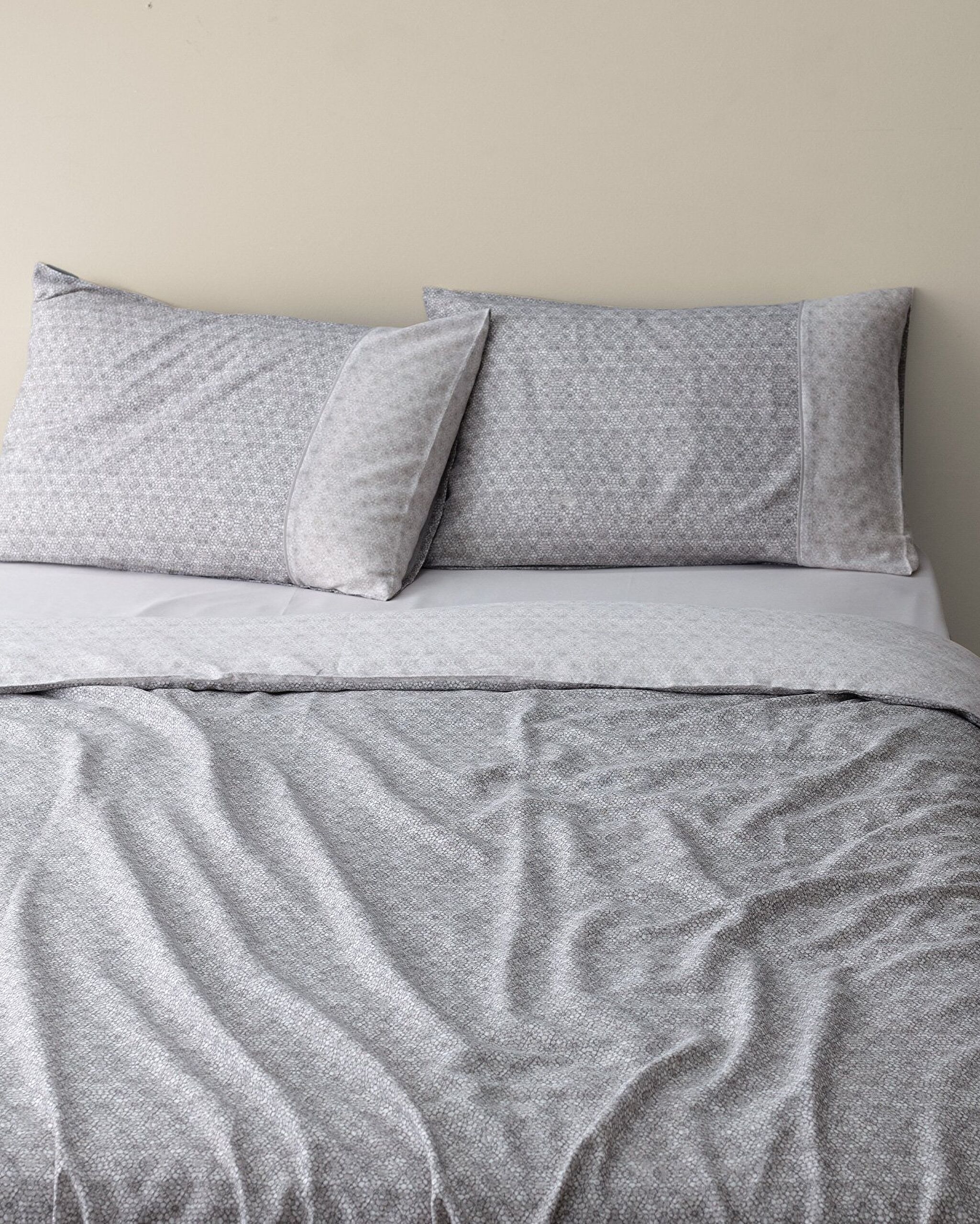 Ensemble de housse de couette imprimée Madame Coco Crep Lavem double 100 % coton - Gris - 2