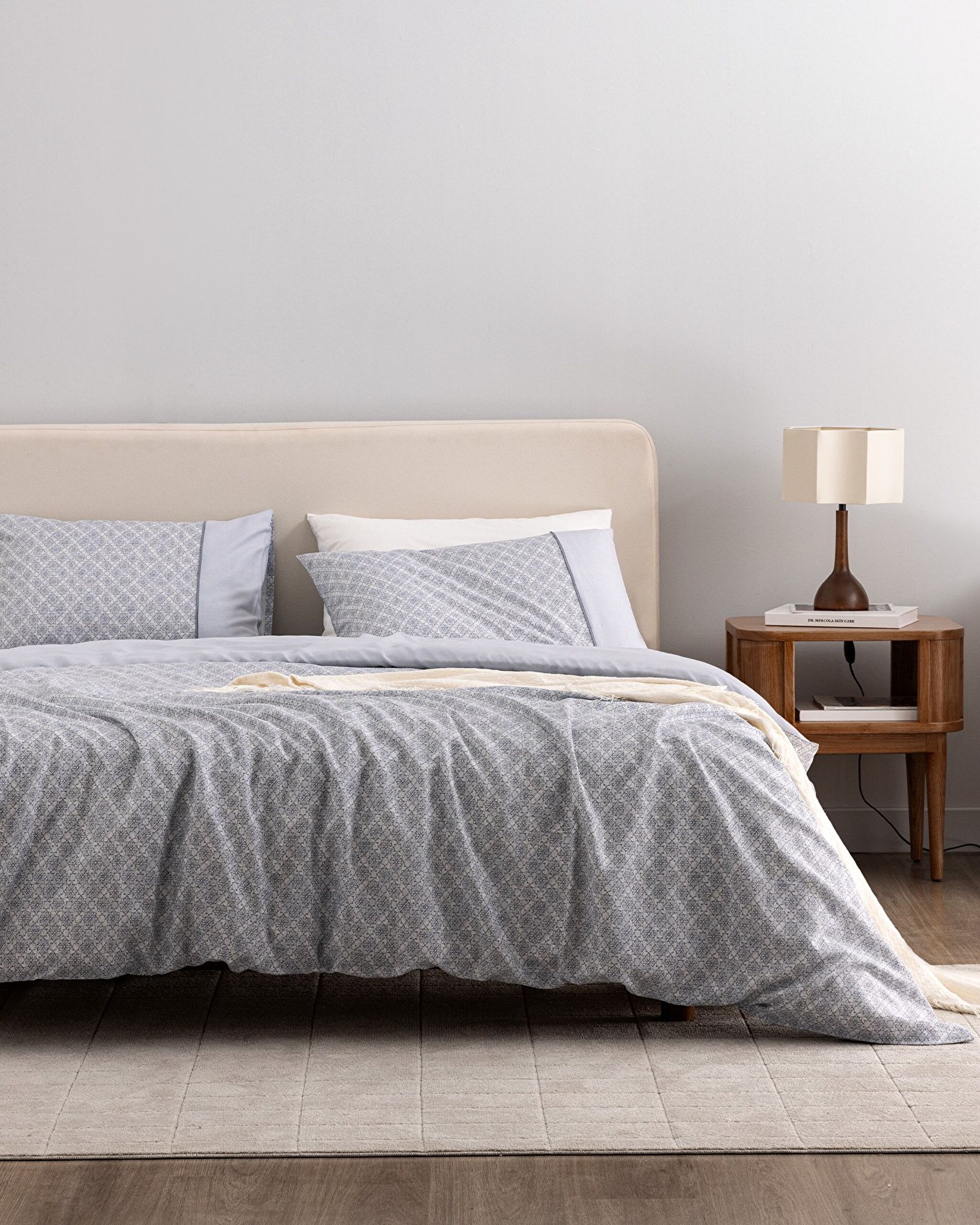 Ensemble de housse de couette imprimée en crêpe Madame Coco 100 % coton double Clarice - Bleu/Gris - 0