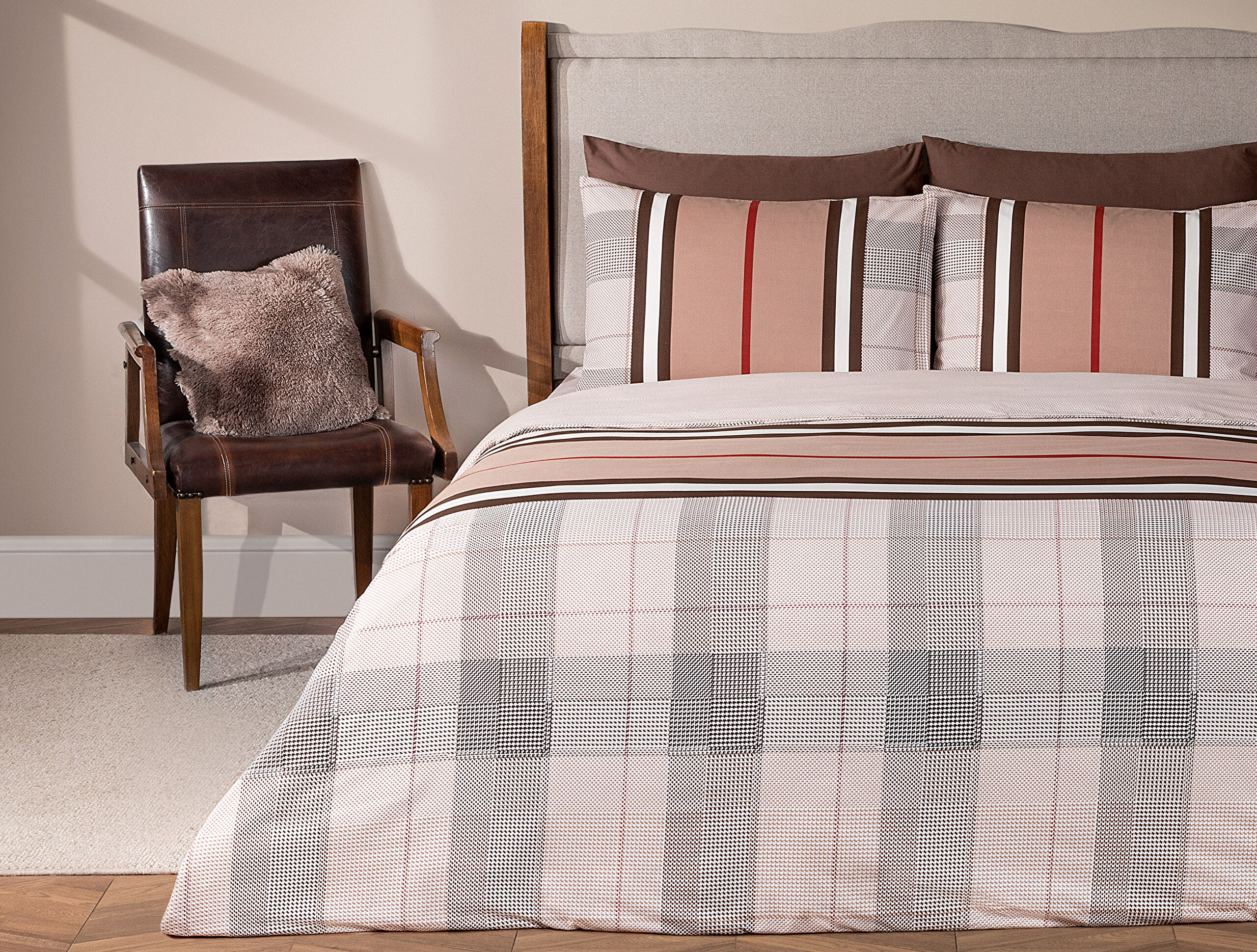 Leeroy Çift Kişilik Baskılı %100 Pamuk Ranforce Nevresim Takımı  - Kahverengi - 0