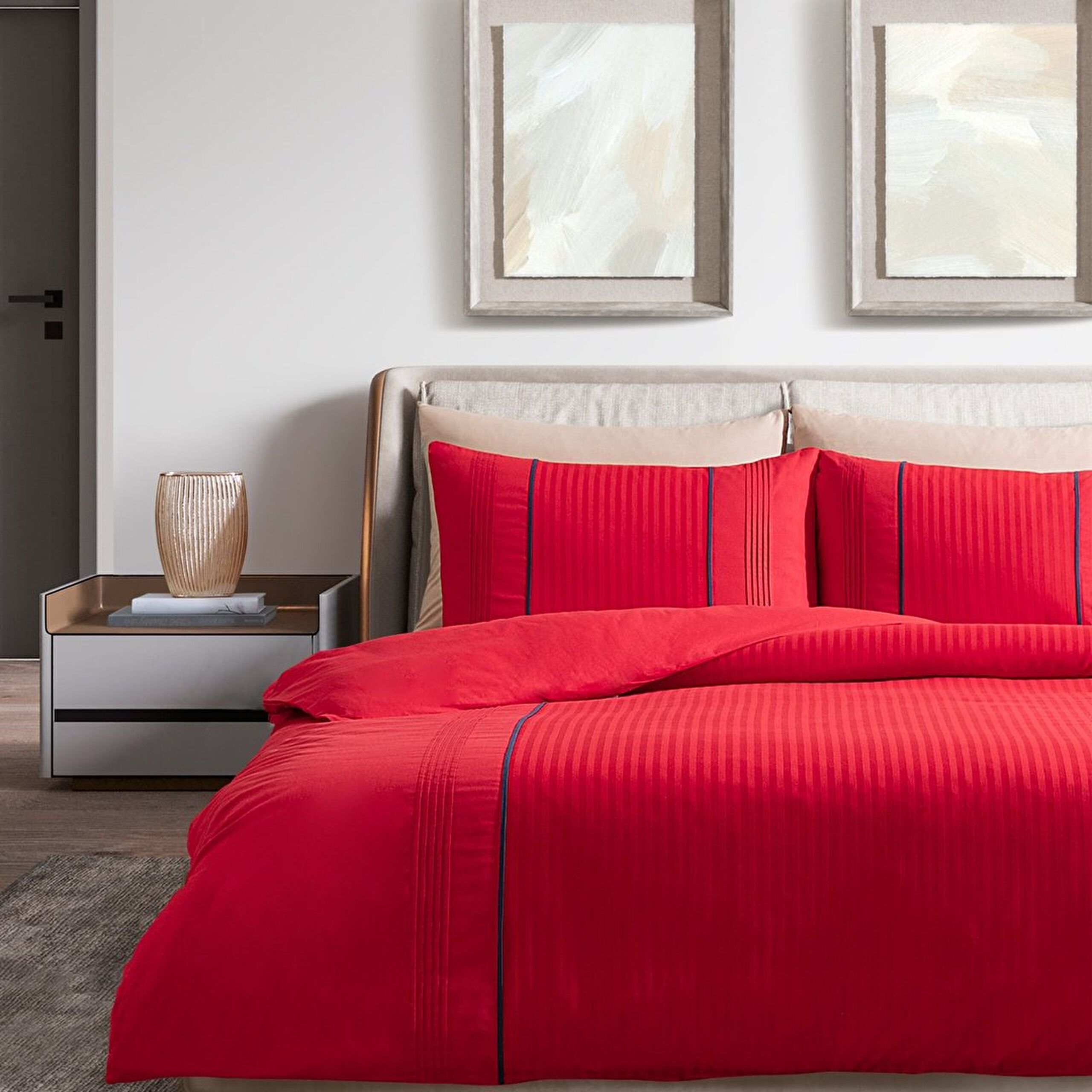 Doppelt geripptes Mousse-Bettbezug-Set – Rot - 0