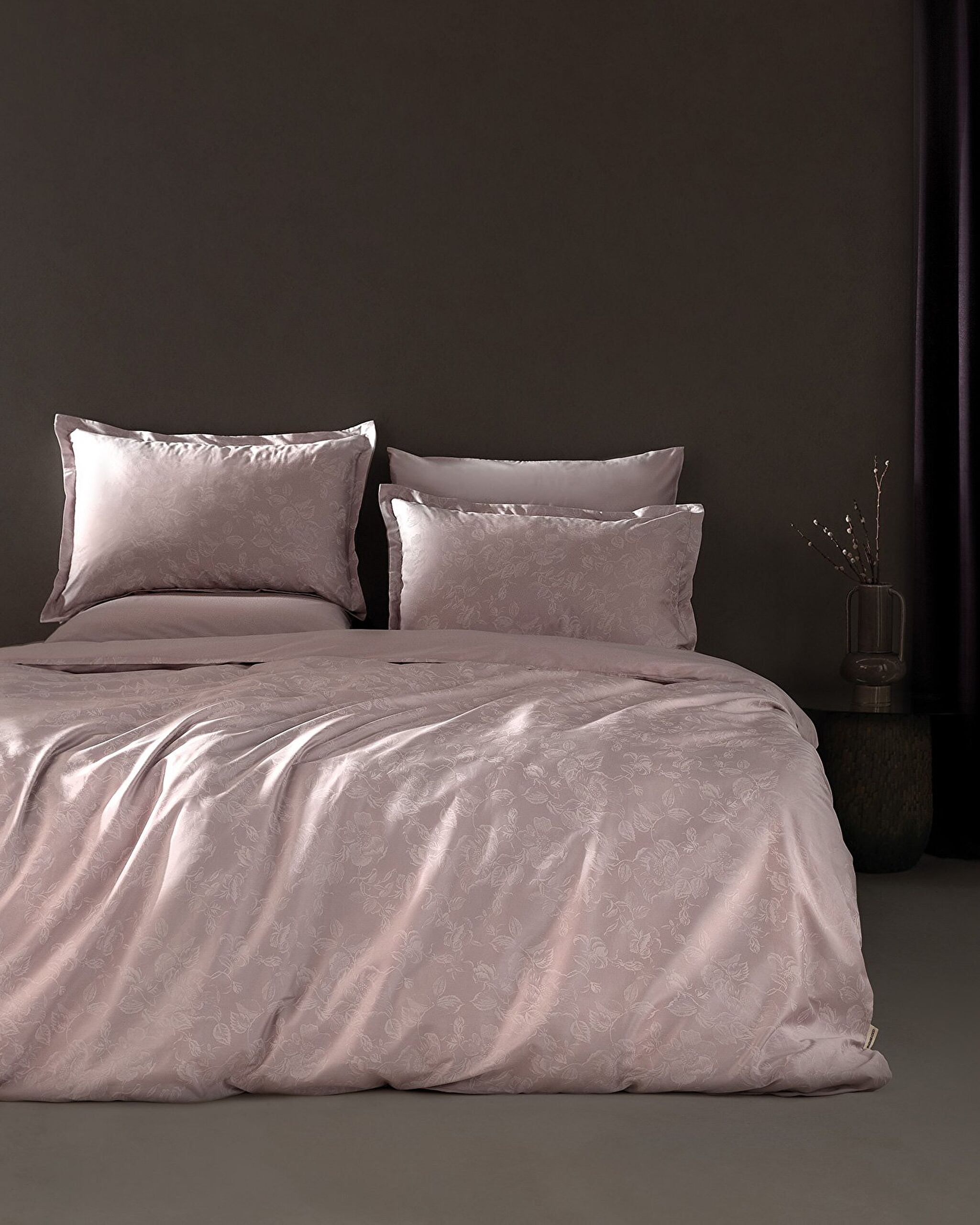 Avril Double imprimé - Ensemble de housse de couette en satin 300 fils au pouce - Poudre - 0