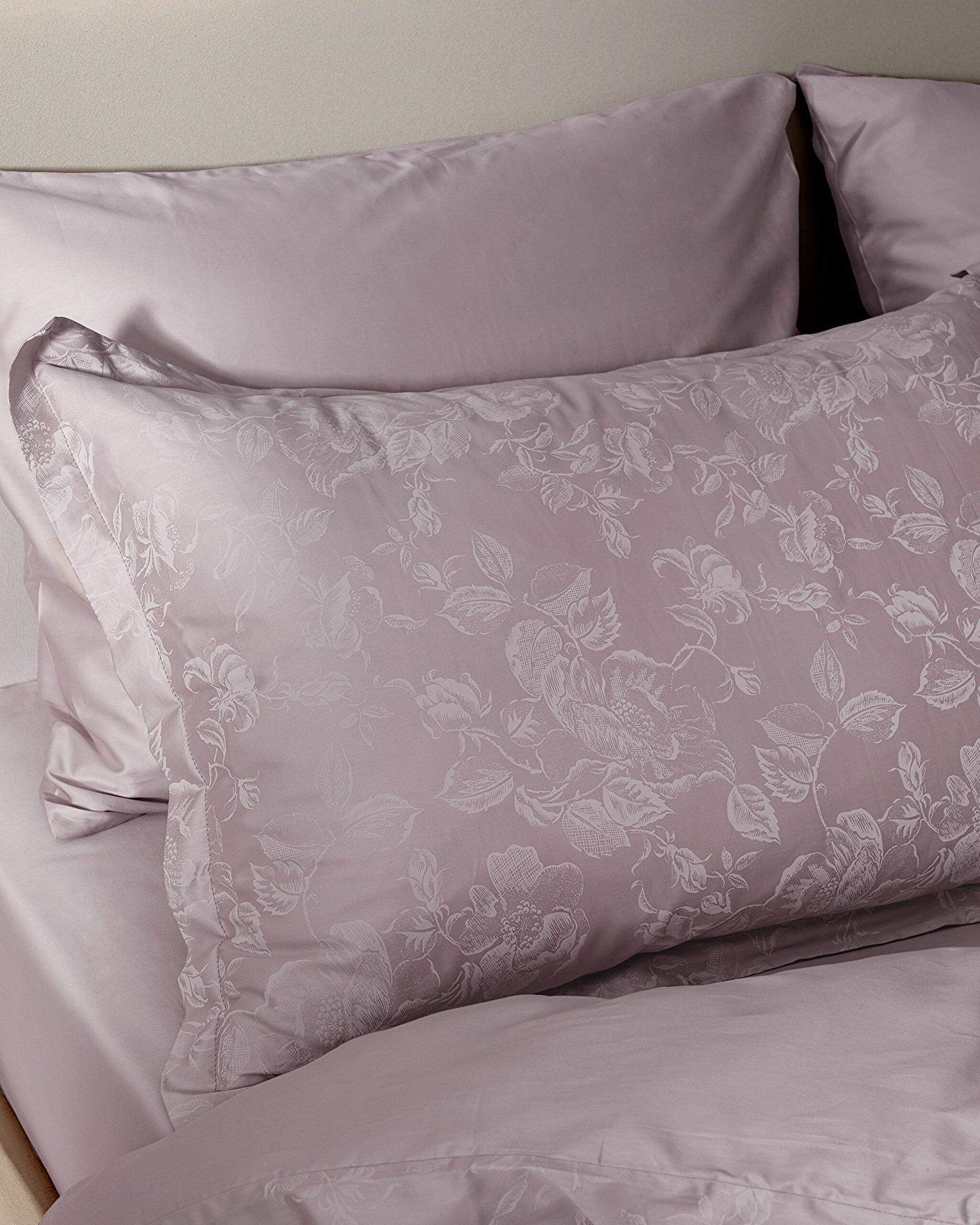 Avril Double imprimé - Ensemble de housse de couette en satin 300 fils au pouce - Poudre - 2