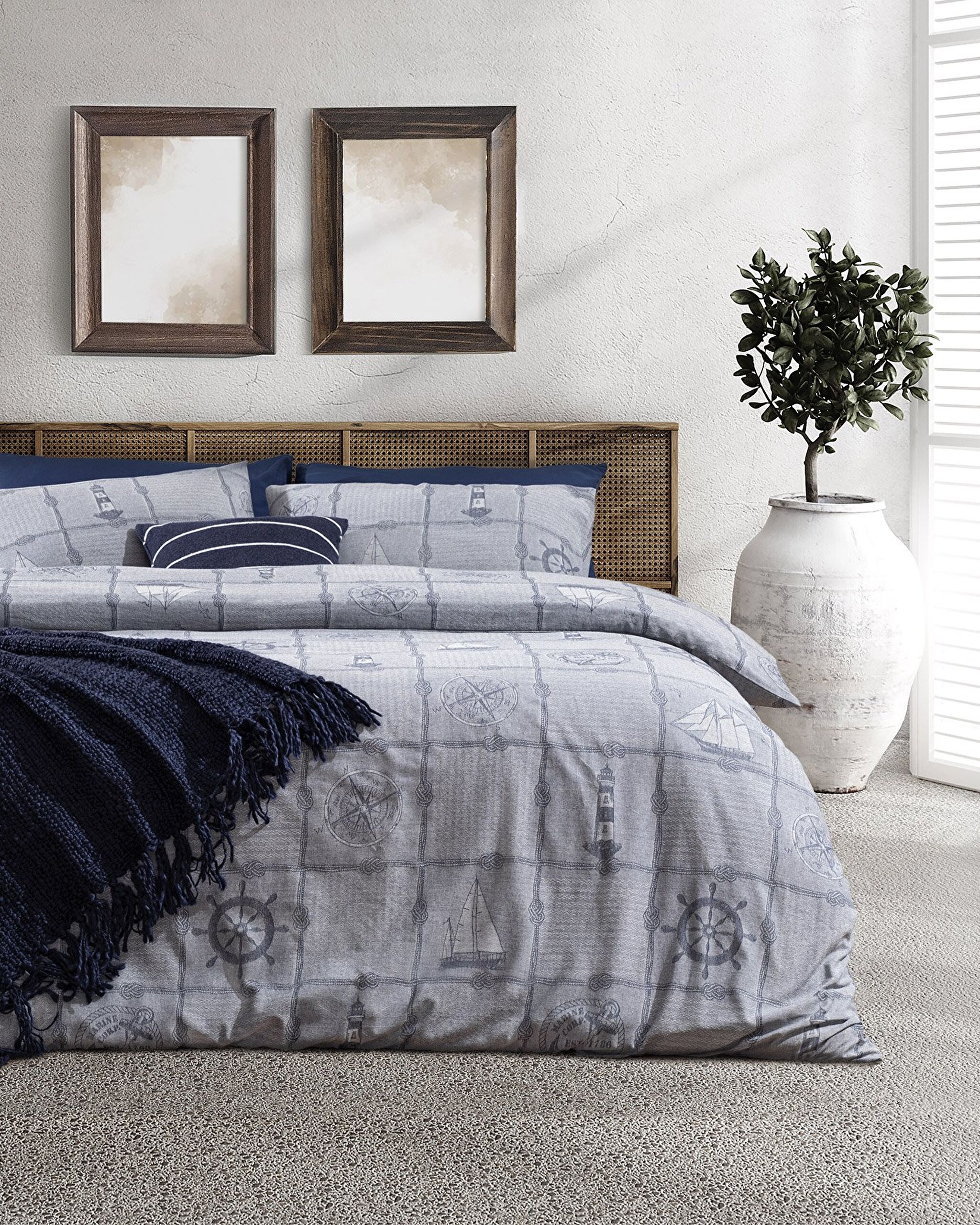 Etretat Çift Kişilik Pamuklu Jakarlı Nevresim Takımı - Lacivert - 0