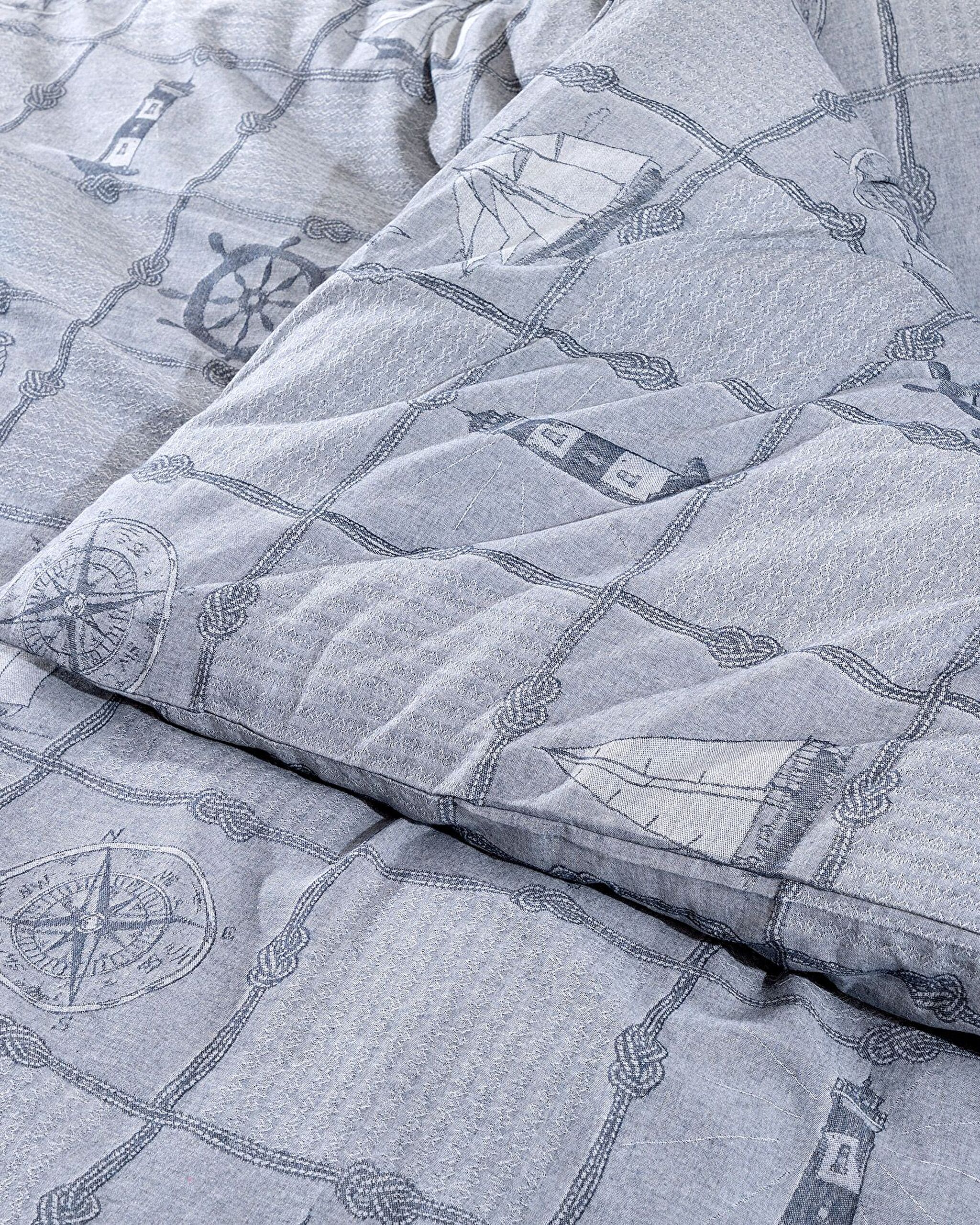 Etretat Çift Kişilik Pamuklu Jakarlı Nevresim Takımı - Lacivert - 4