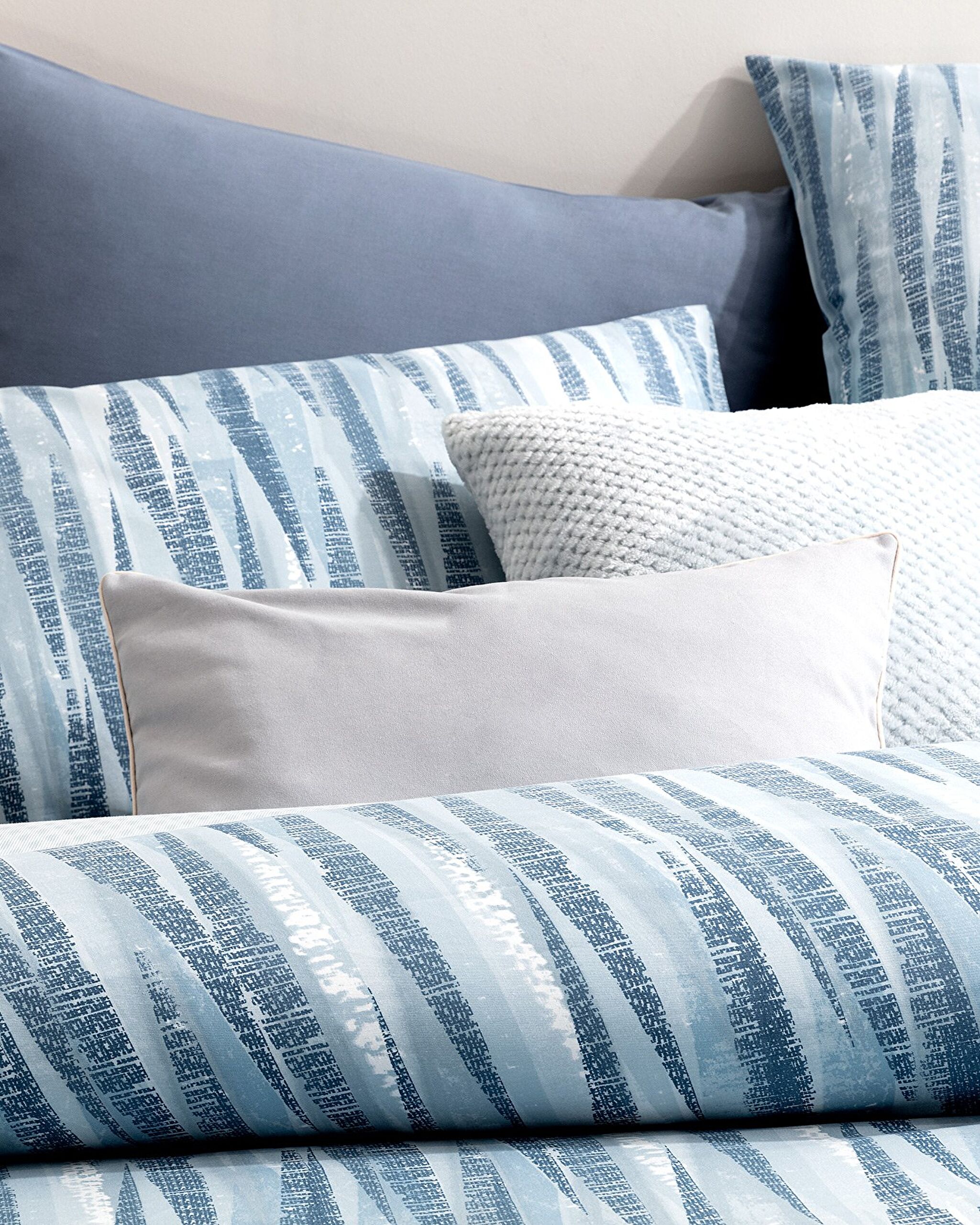 Ensemble de housse de couette imprimé Ranforce 100 % coton double Joell - Bleu - 1