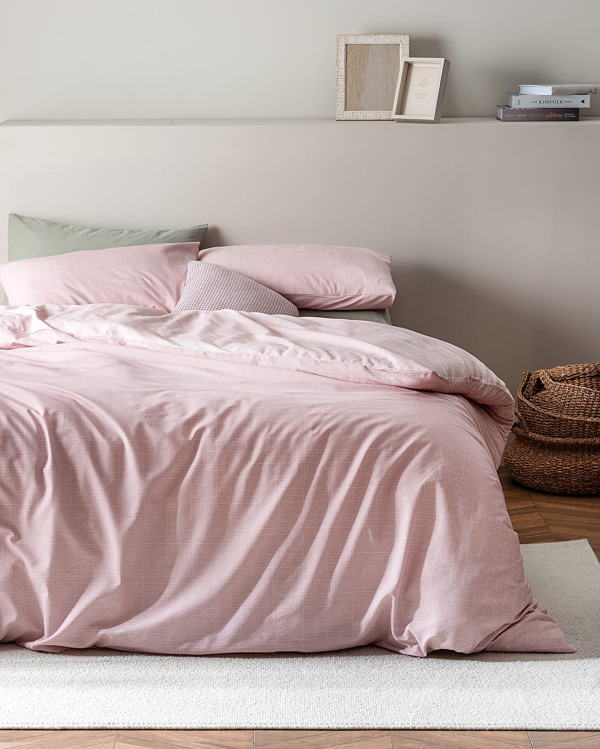 Odette Double 100% Cotton Ranforce Printed Duvet Cover Set - Powder - 0