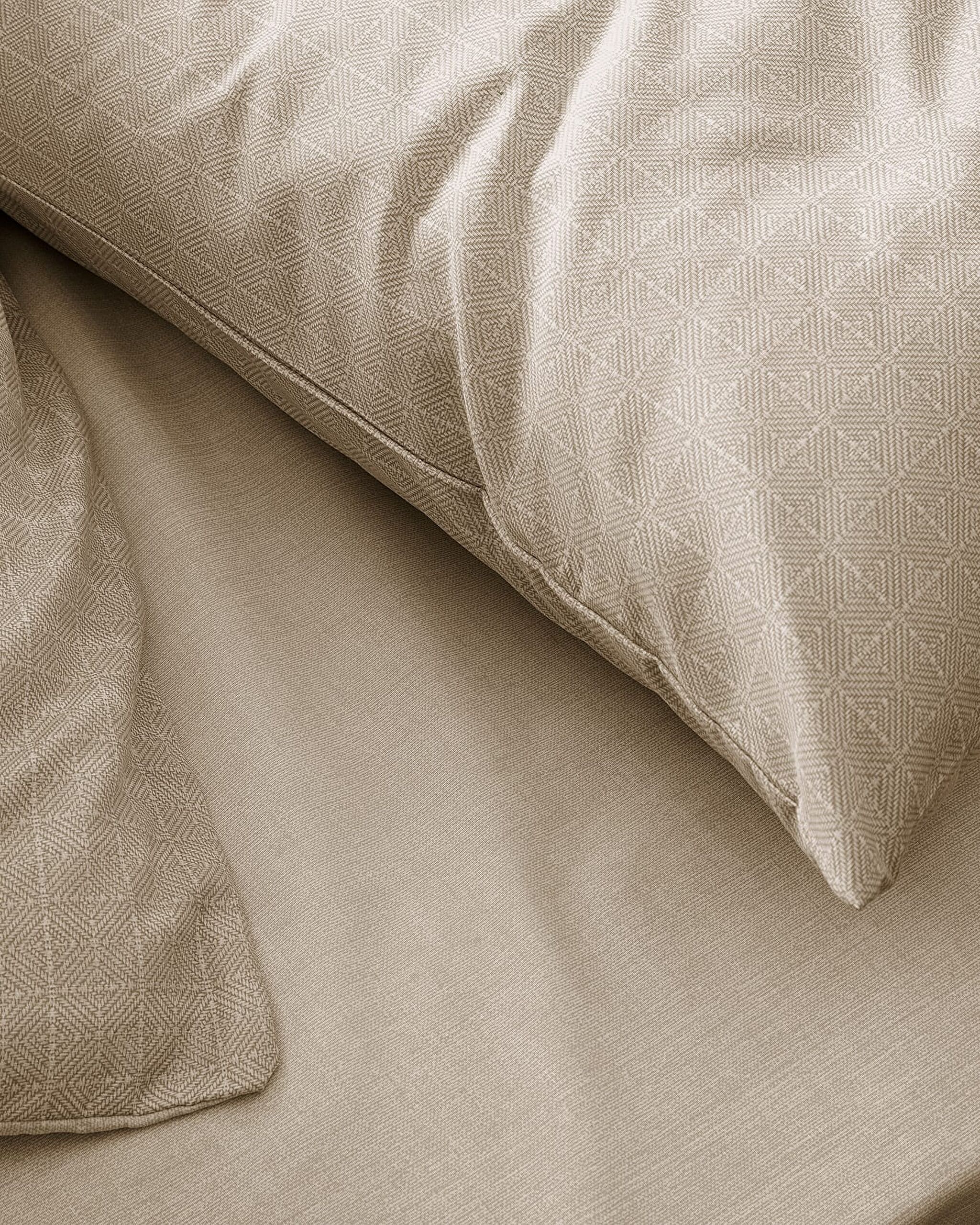 Odette Double 100% Cotton Ranforce Printed Duvet Cover Set - Beige - 3