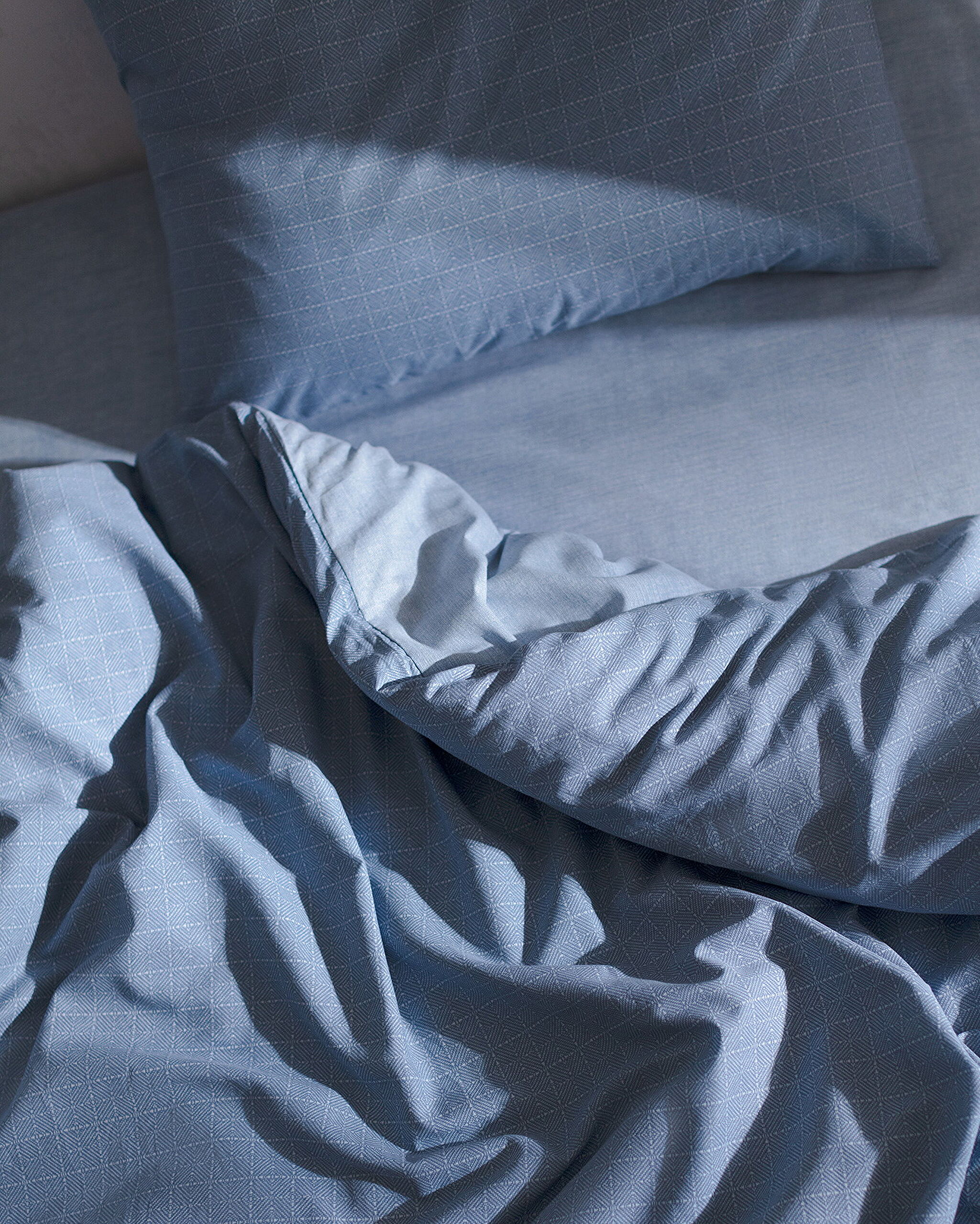 Ensemble de housse de couette imprimé Ranforce double 100 % coton Odette - Bleu foncé - 4