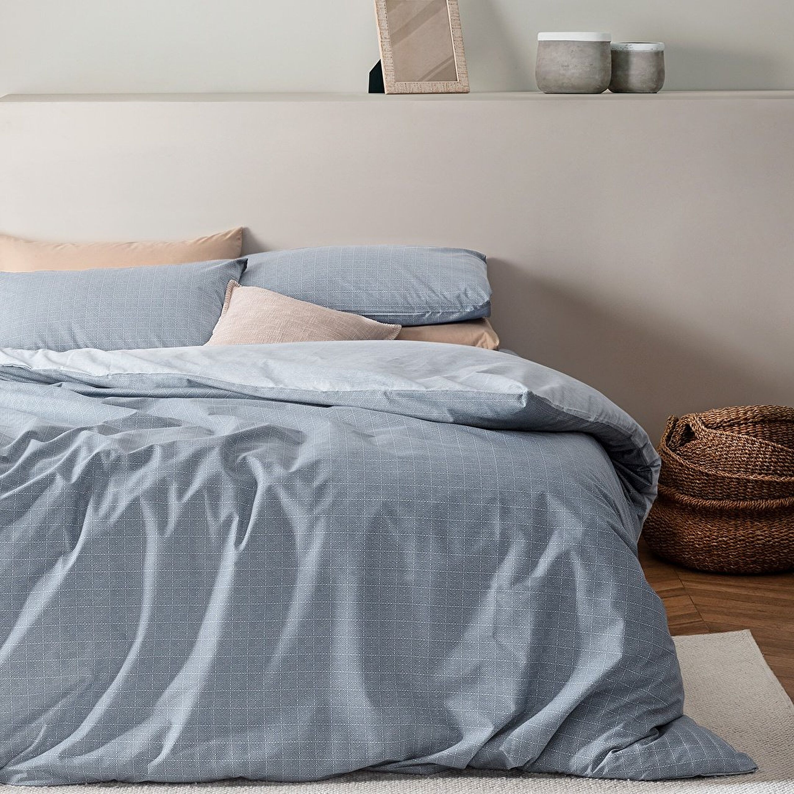 ⁠ Σετ παπλωματοθήκης Odette Double 100% Cotton Ranforce με στάμπα - Μπλε_0}