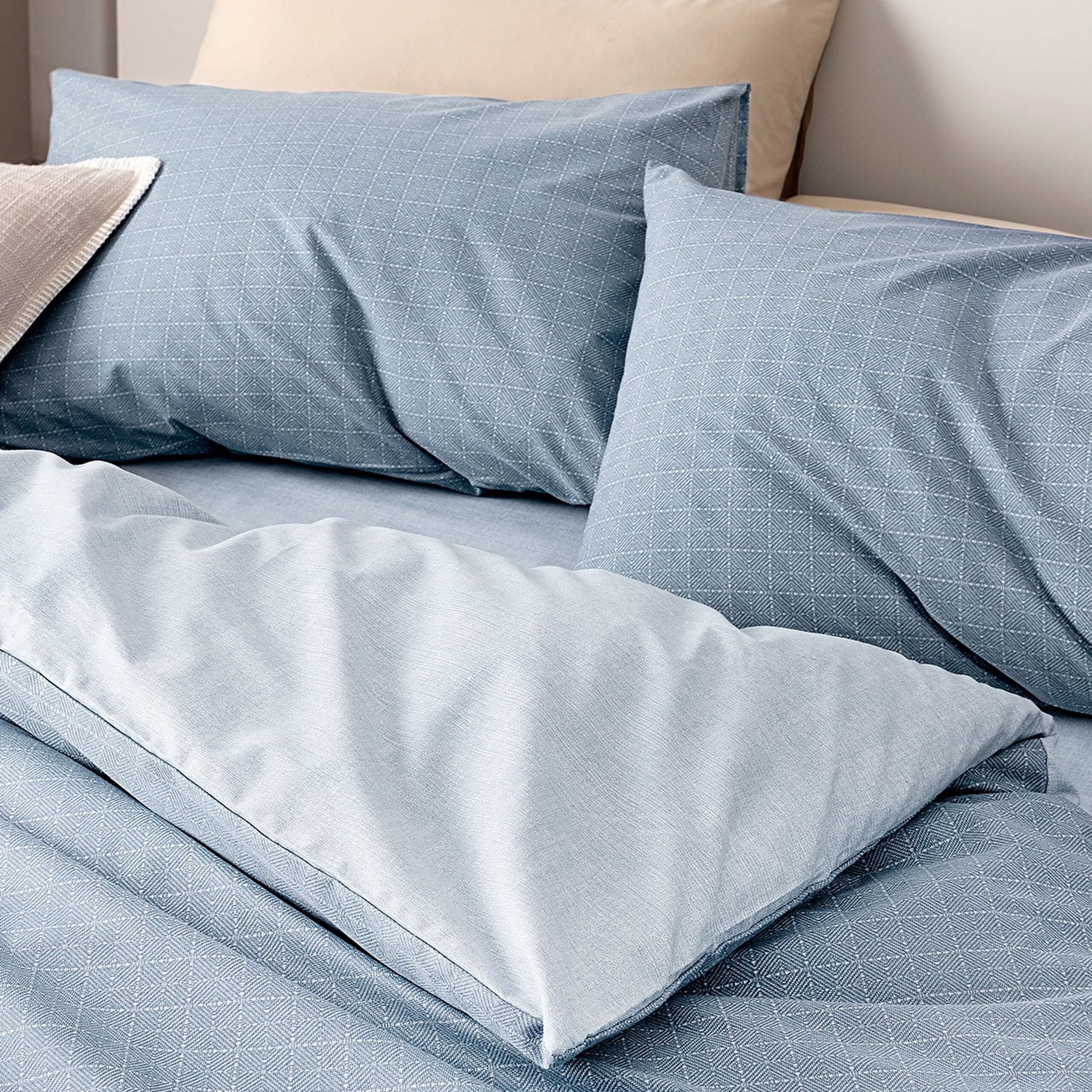 ⁠ Σετ παπλωματοθήκης Odette Double 100% Cotton Ranforce με στάμπα - Μπλε_1}