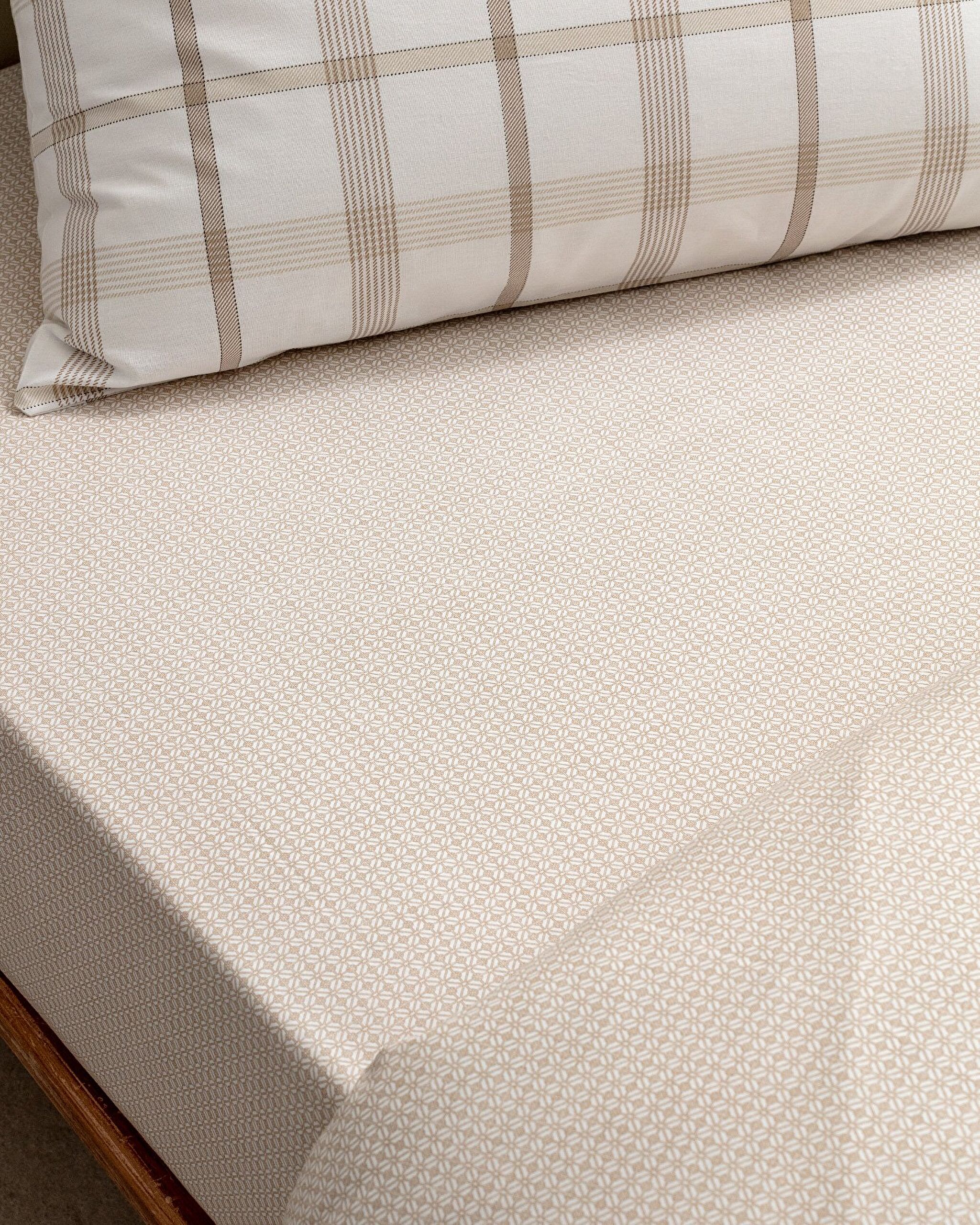 Aluin Dubbel 100% Katoen Ranforce Bedrukt Dekbedovertrekset - Beige - 4