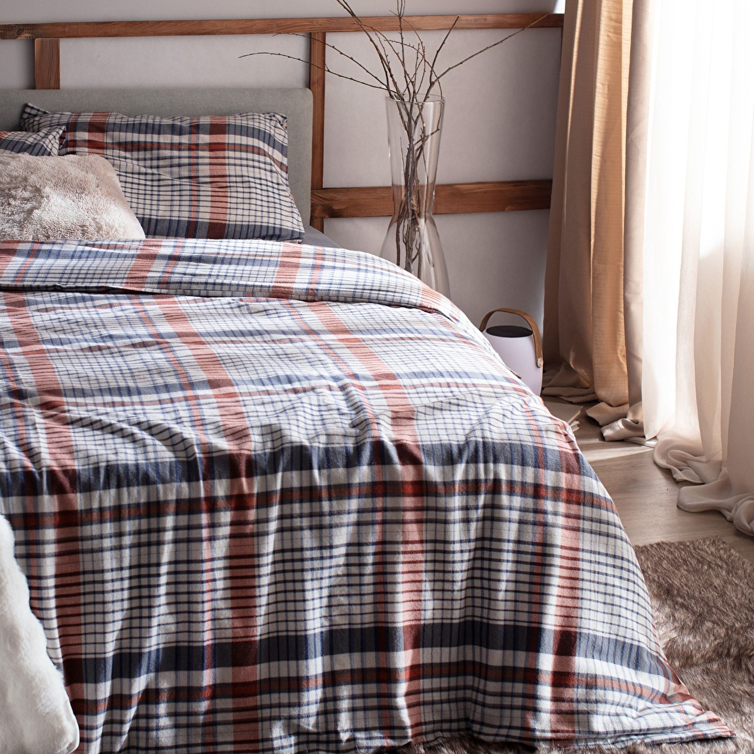 ⁠ Σετ Παπλωματοθήκη Boussy Double 100% Cotton Flannel - Navy Blue_1}