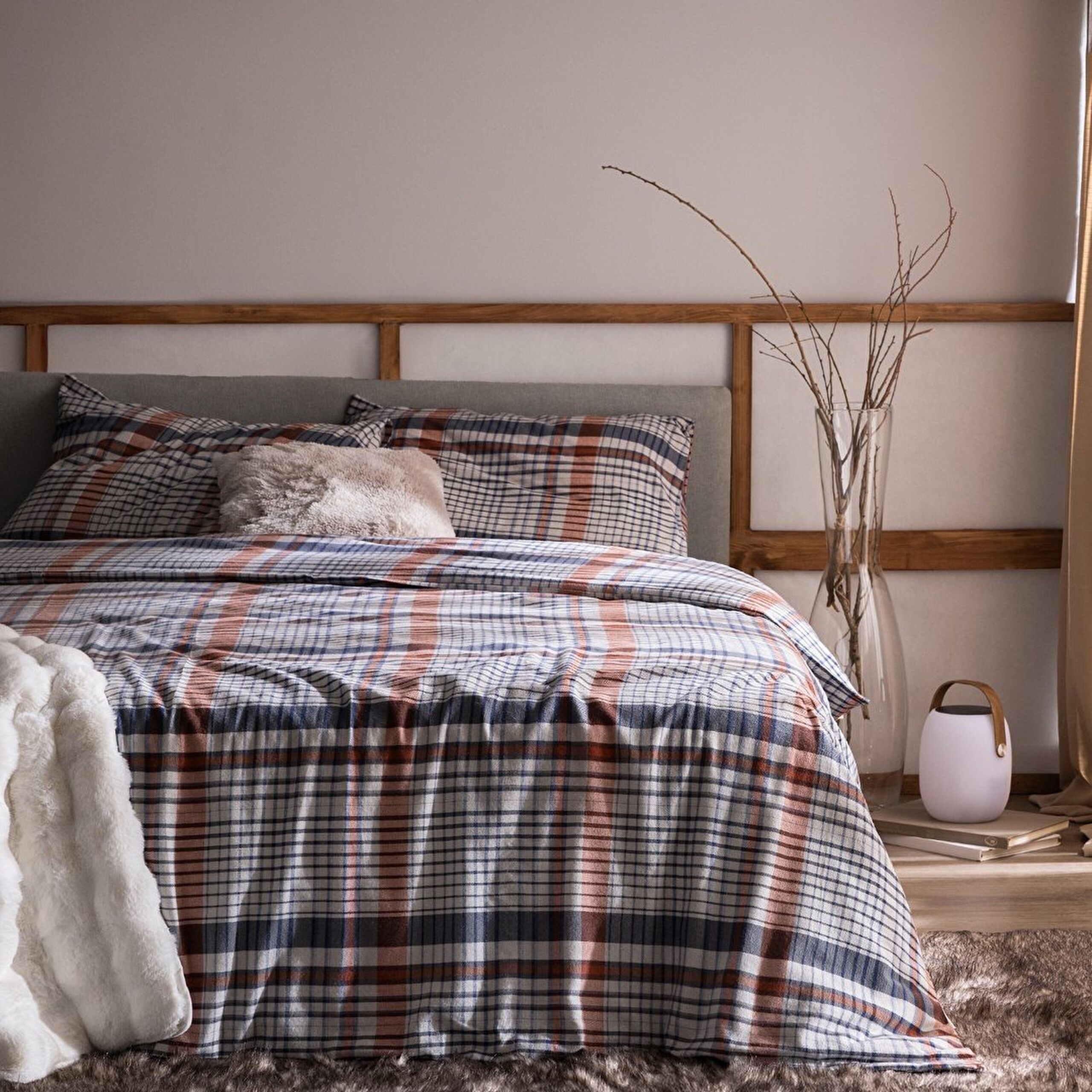 ⁠ Σετ Παπλωματοθήκη Boussy Double 100% Cotton Flannel - Navy Blue_0}