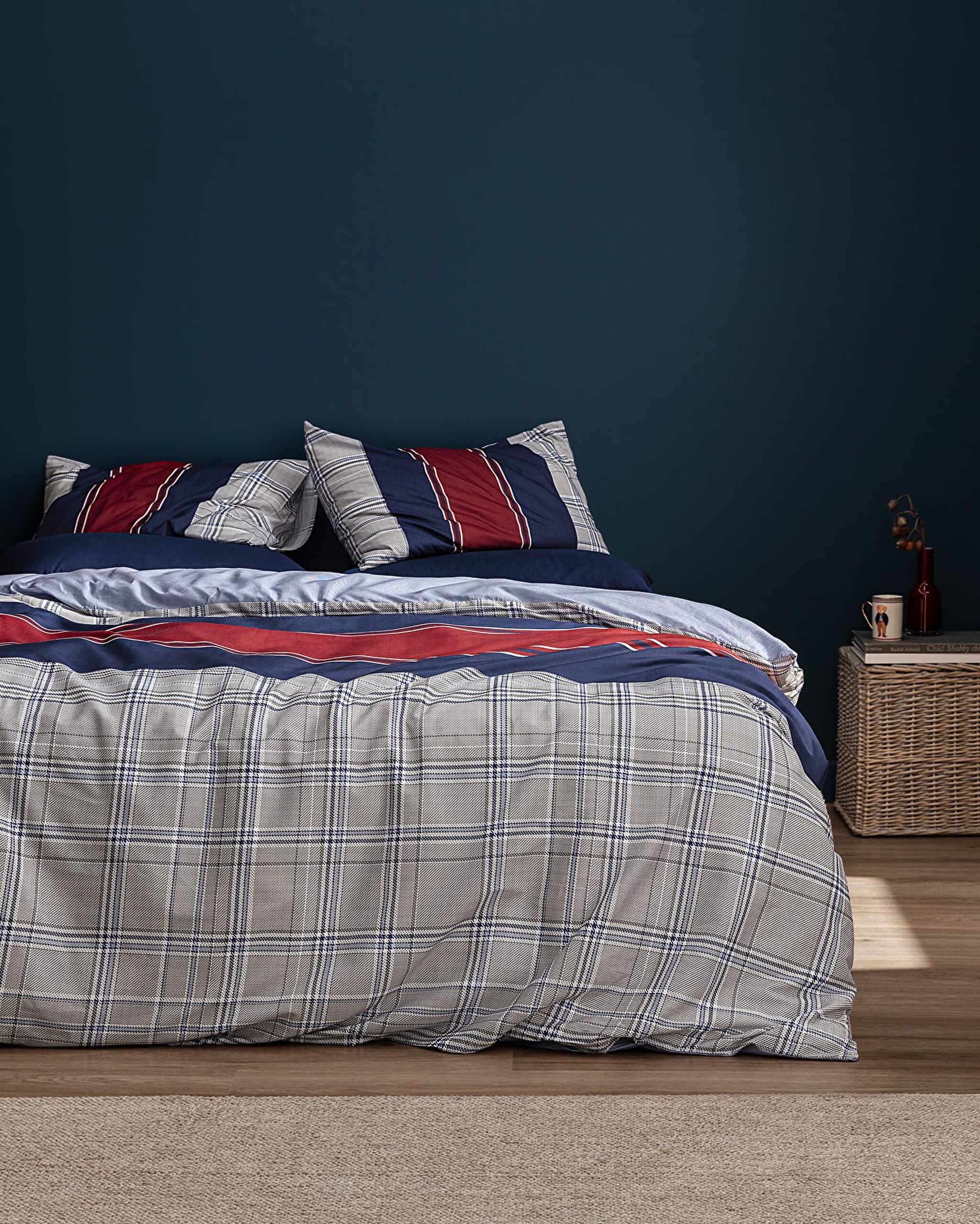 Vardan Çift Kişilik %100 Pamuk Ranforce Baskılı Nevresim Takımı - Lacivert/Gri - 0