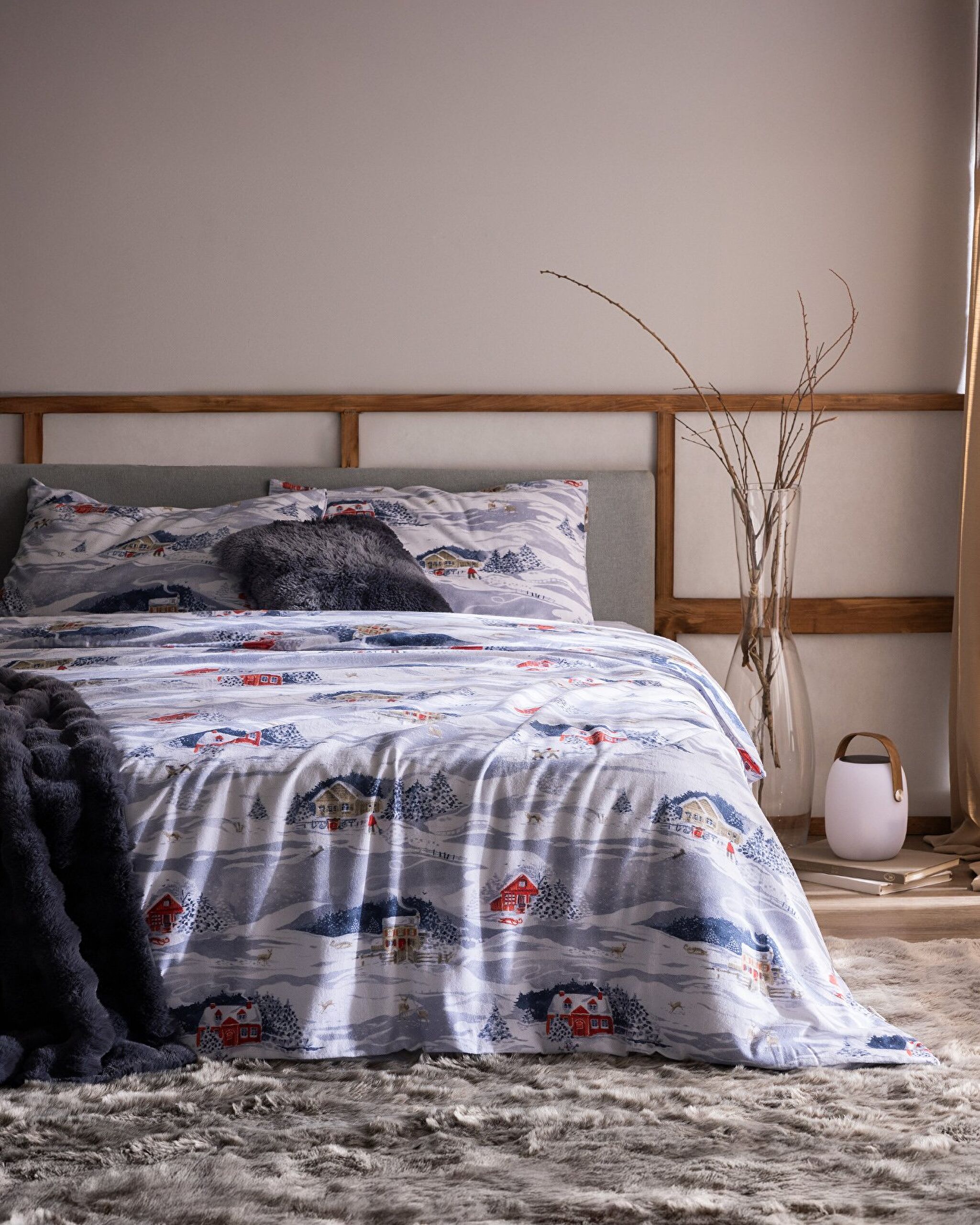 ⁠ Erig Double Si̇ze Flannel Duvet Cover Set_0}