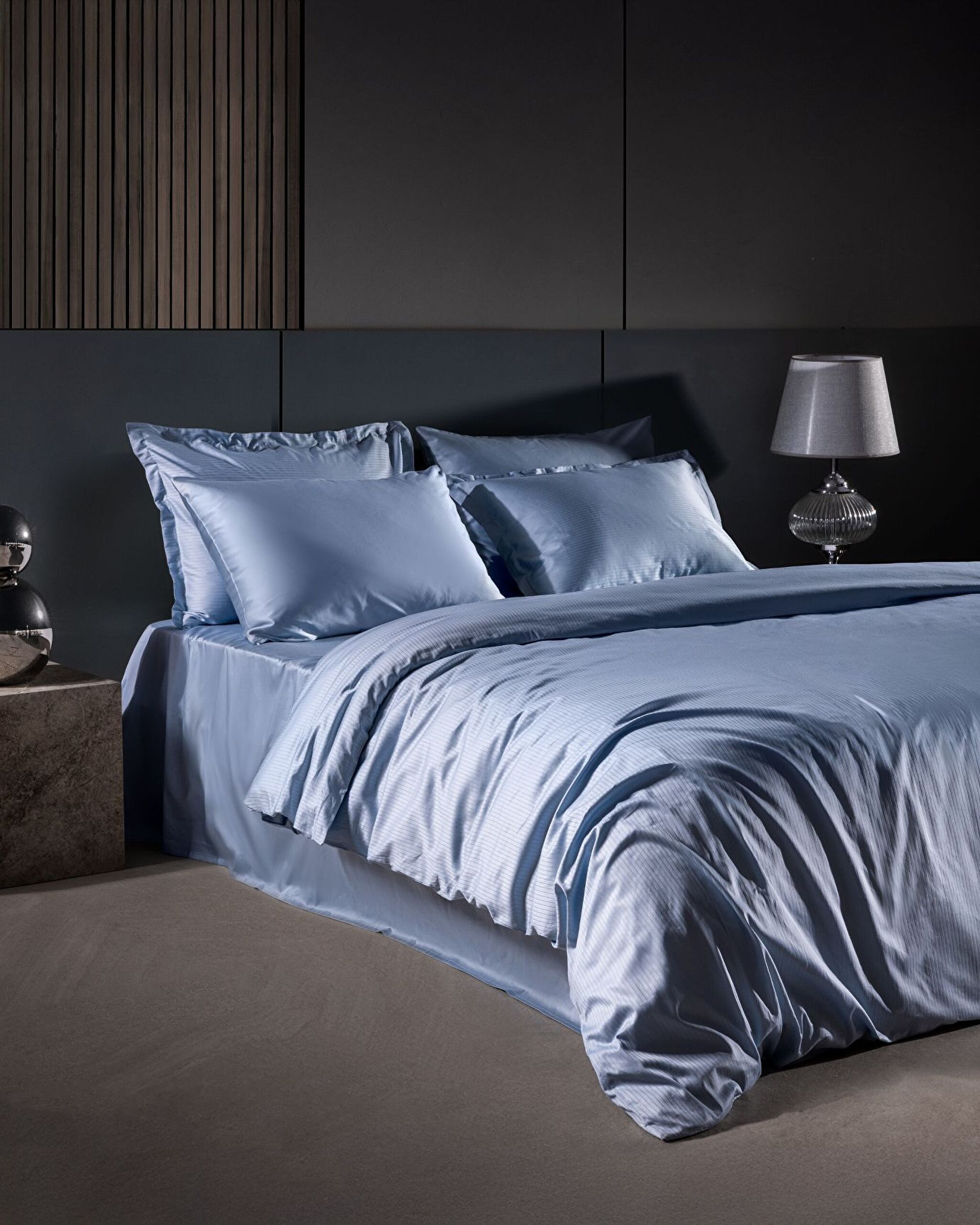 Thalie Double Sıze Strıped Satın Duvet Cover Set - 0