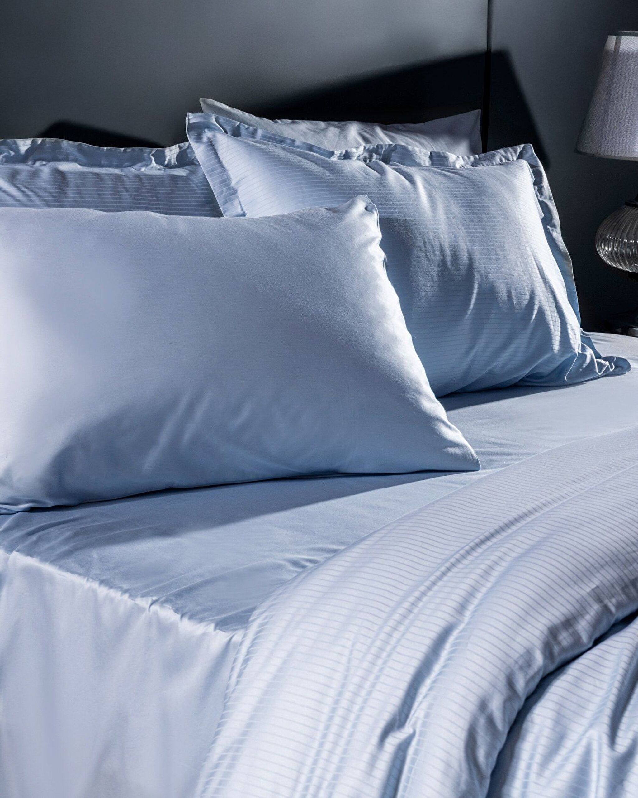 Thalie Double Sıze Strıped Satın Duvet Cover Set - 4