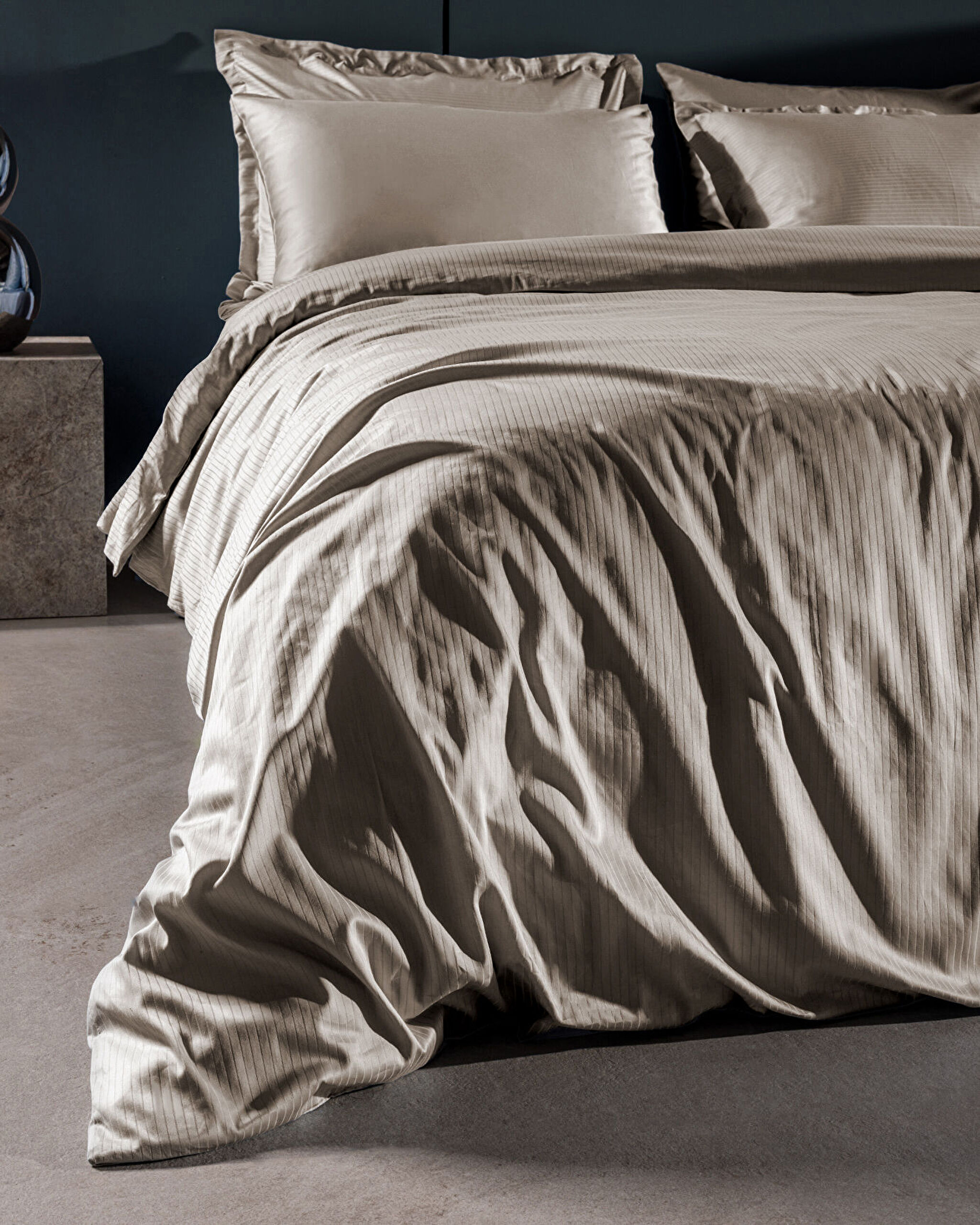 Thalie Double Sıze Strıped Satın Duvet Cover Set - 2