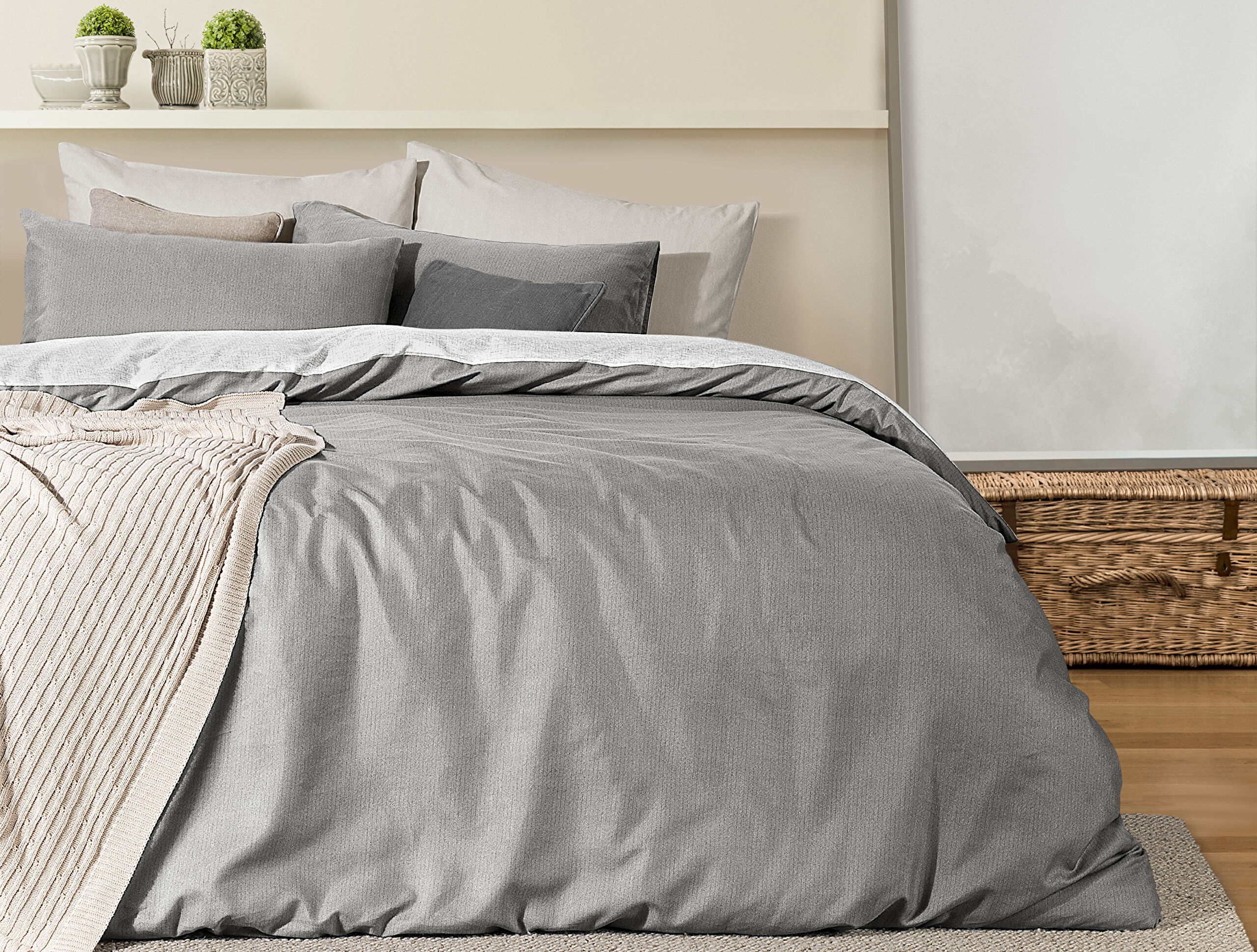 Cher Çift Kişilik Baskılı Nevresim Takımı - Gri - 0