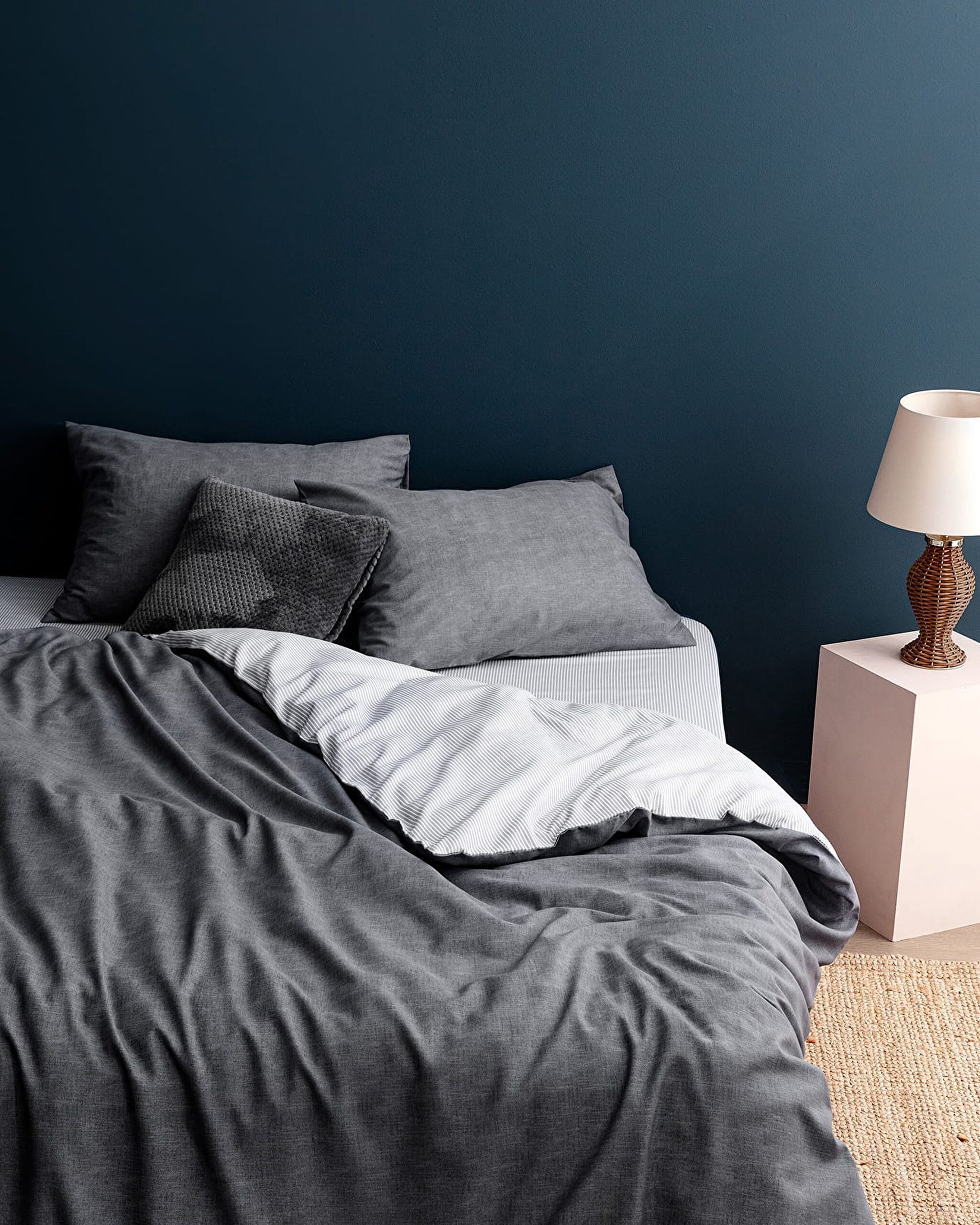 Juin Pamuklu Çift Kişilik Baskılı Nevresim Takımı - Antrasit - 1