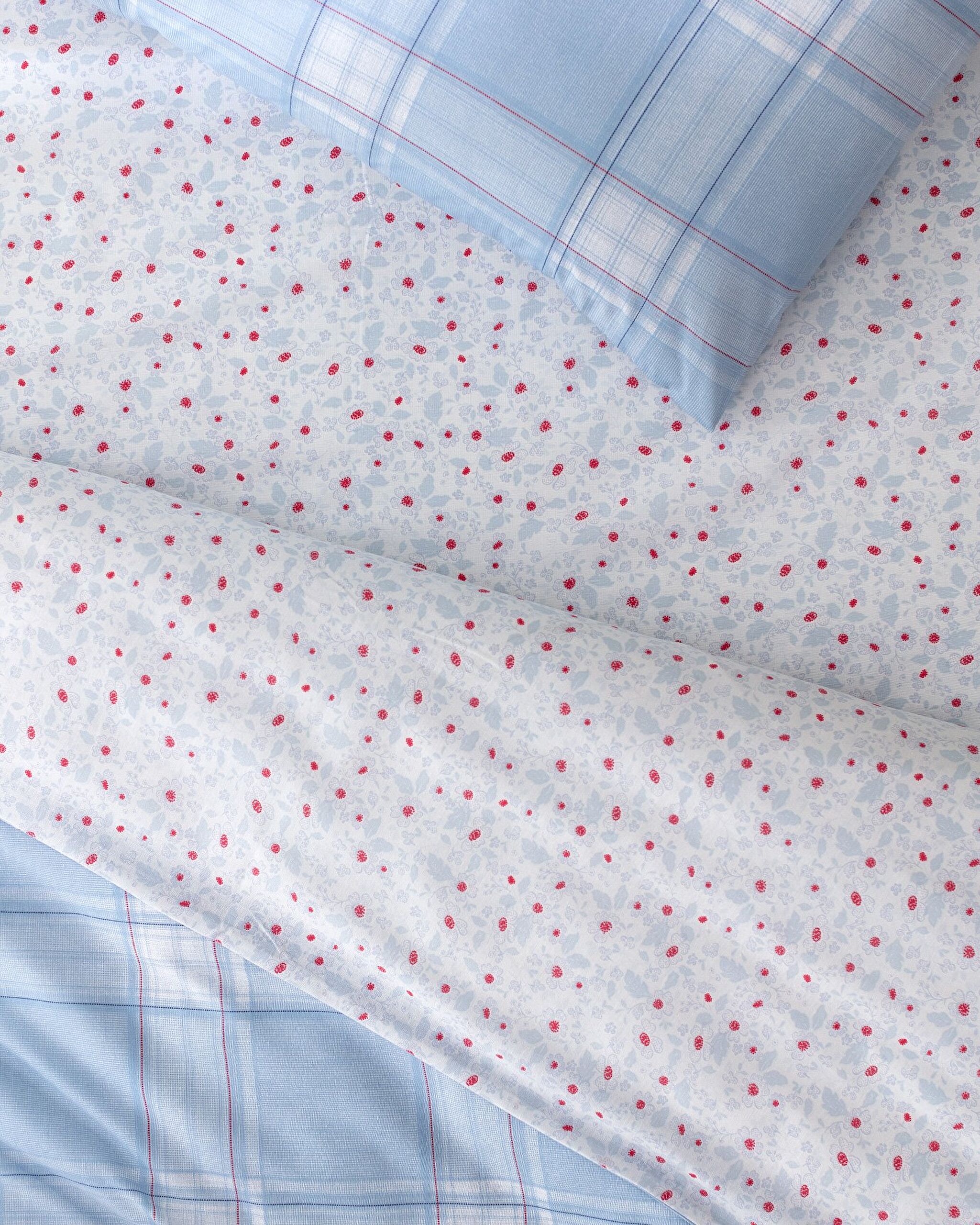 Ensemble de housse de couette double imprimé en coton Blanch - Bleu - 5