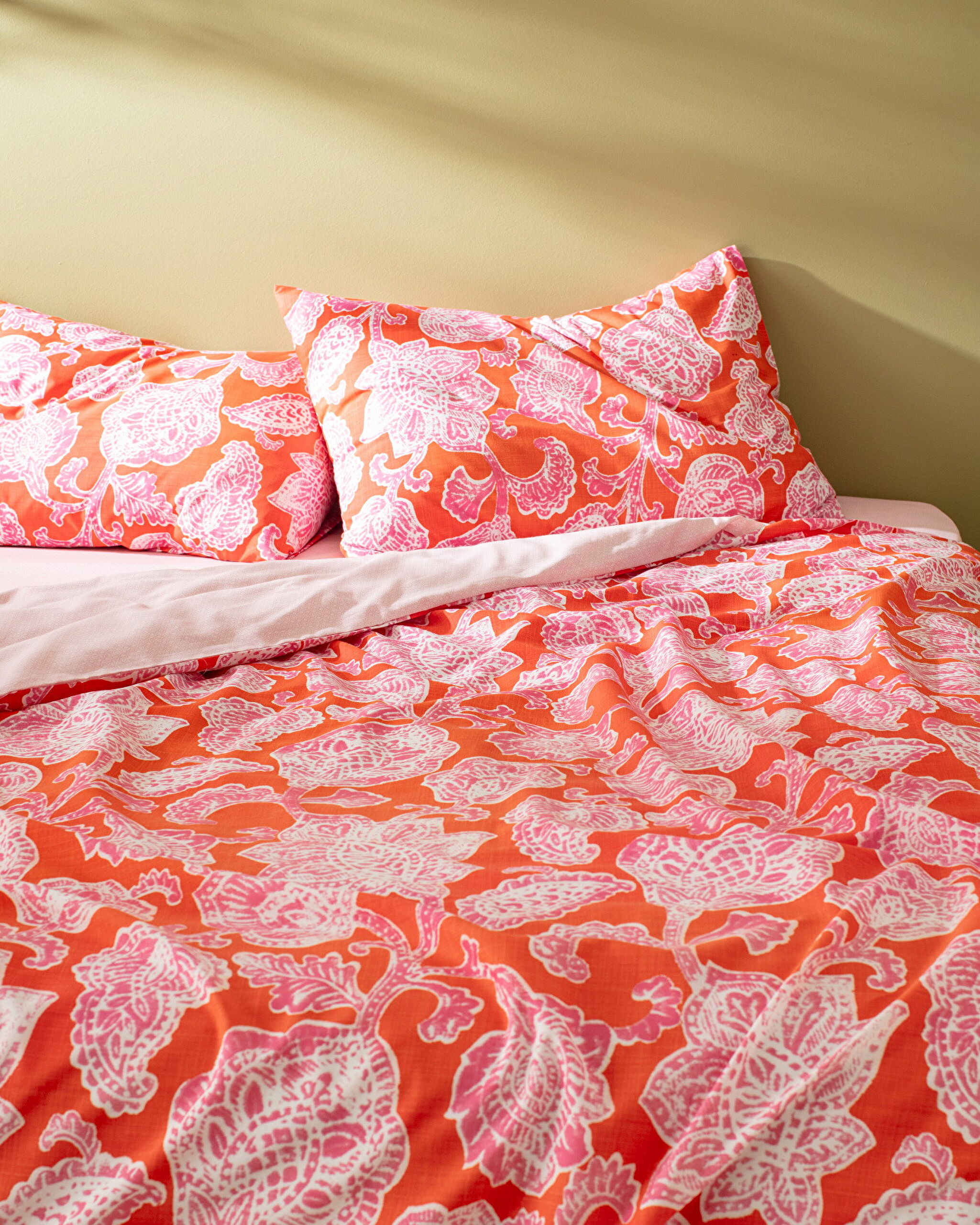 Aubin Çift Kişilik Pamuklu Baskılı Nevresim Takımı - Turuncu/Fuşya - 1