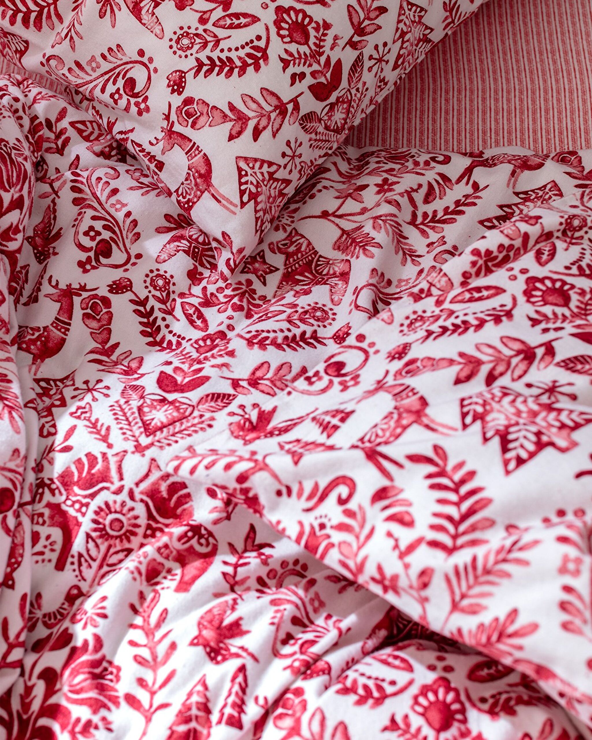 Ensemble de housse de couette en flanelle 100 % coton taille familiale Edmon - Rouge - 5