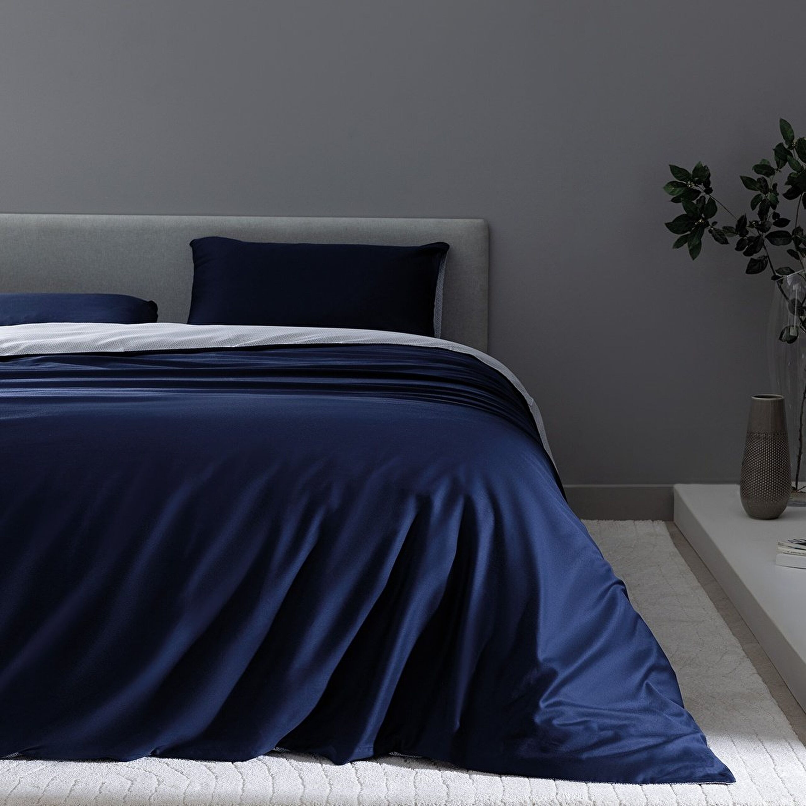 Ensemble de housse de couette en satin imprimé 100 % coton taille familiale Coyne - Bleu marine - 0