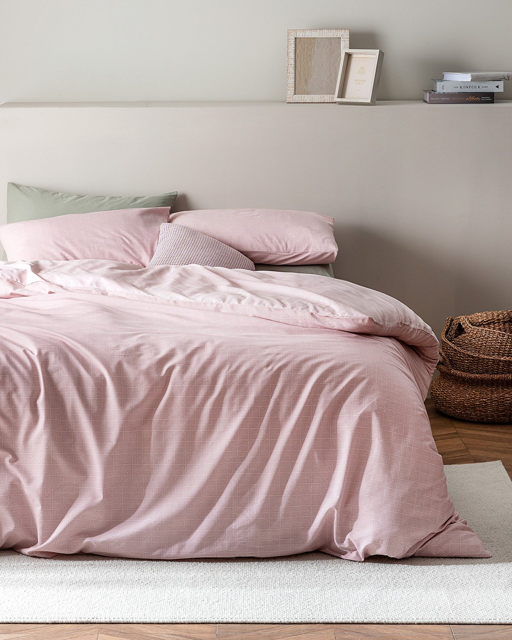 Ensemble de housse de couette imprimé Ranforce 100 % coton taille familiale Odette - Poudre - 0