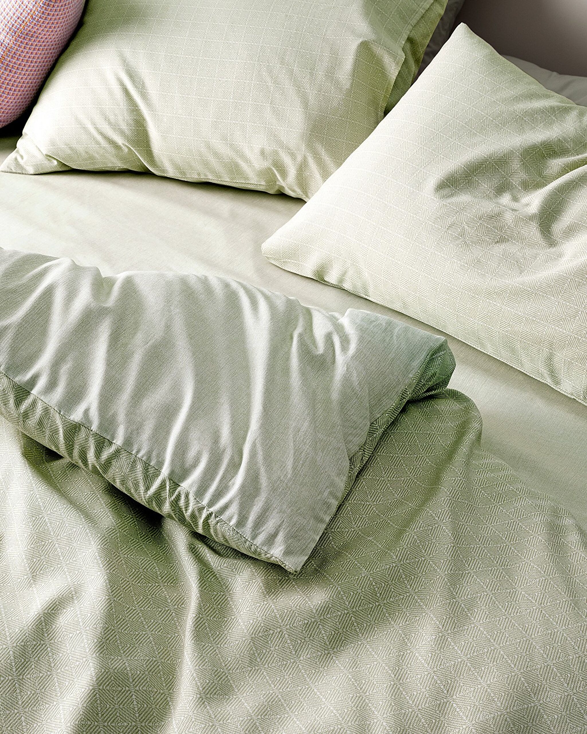 Ensemble de housse de couette imprimé Ranforce 100 % coton taille familiale Odette - Kaki - 1