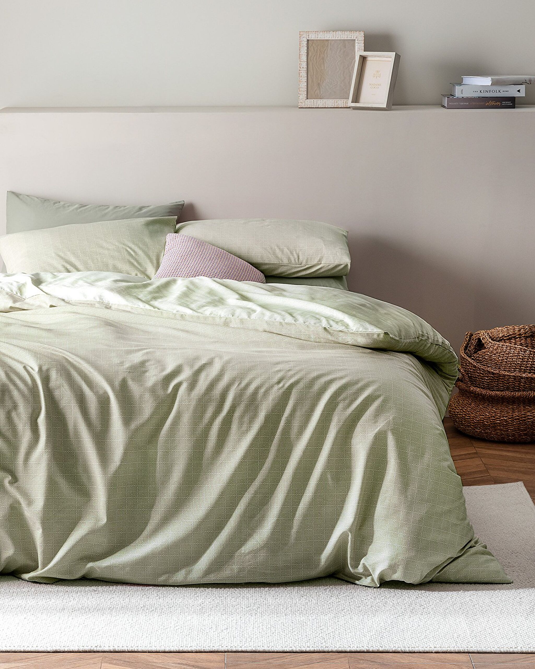 Ensemble de housse de couette imprimé Ranforce 100 % coton taille familiale Odette - Kaki - 0