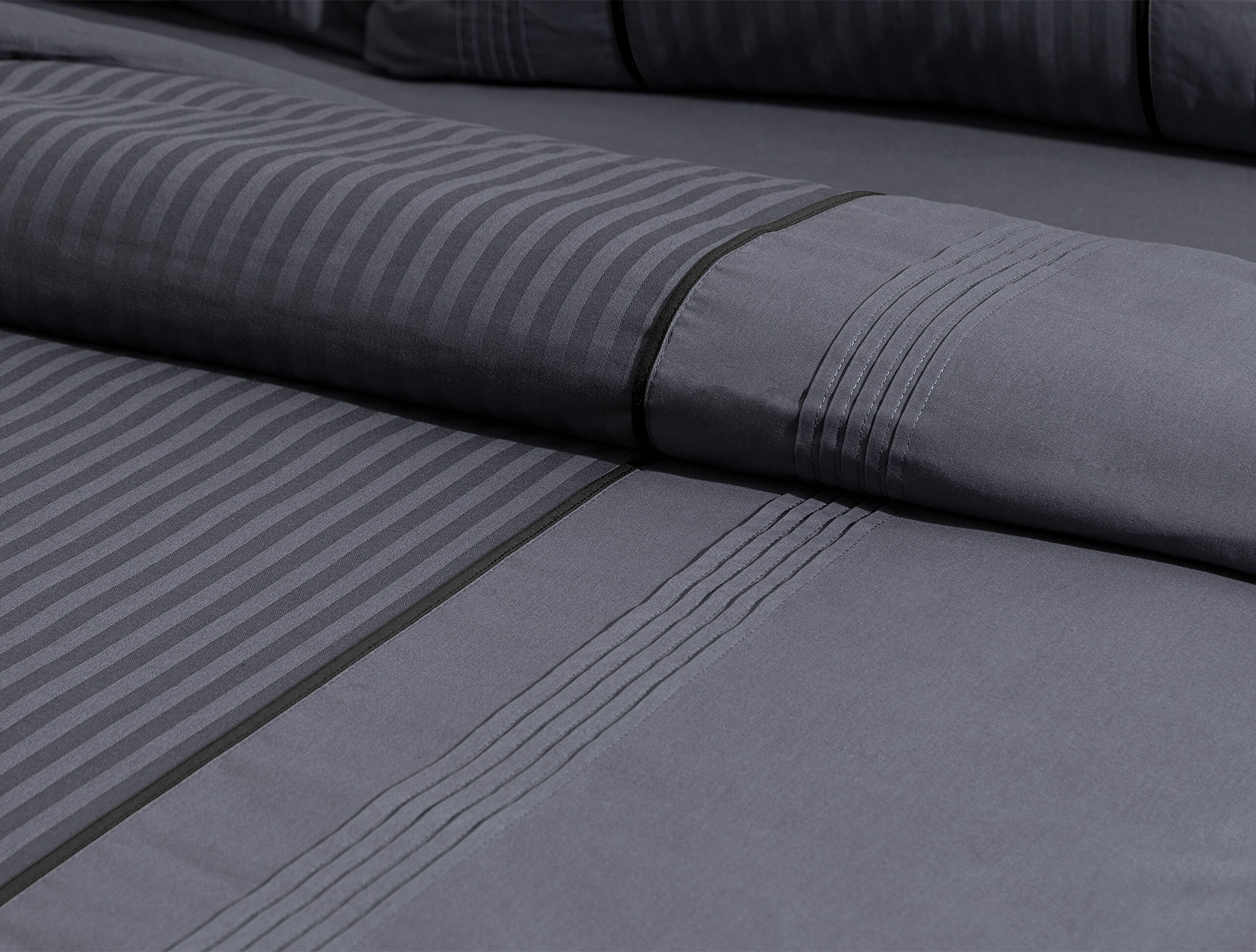 Mousse Geripptes Bettbezug-Set, Kingsize, Dunkelgrau - 4