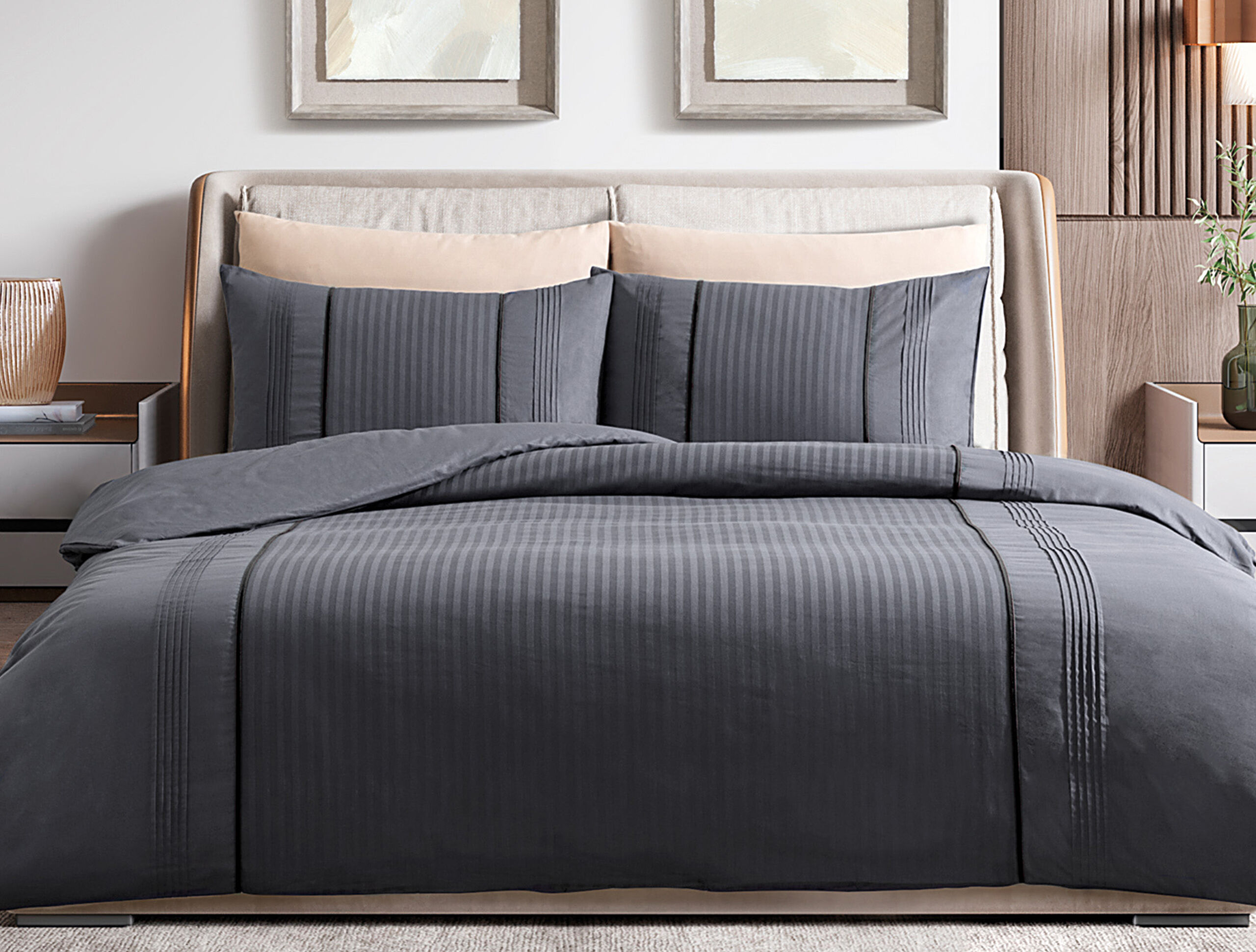 Mousse Geripptes Bettbezug-Set, Kingsize, Dunkelgrau - 0