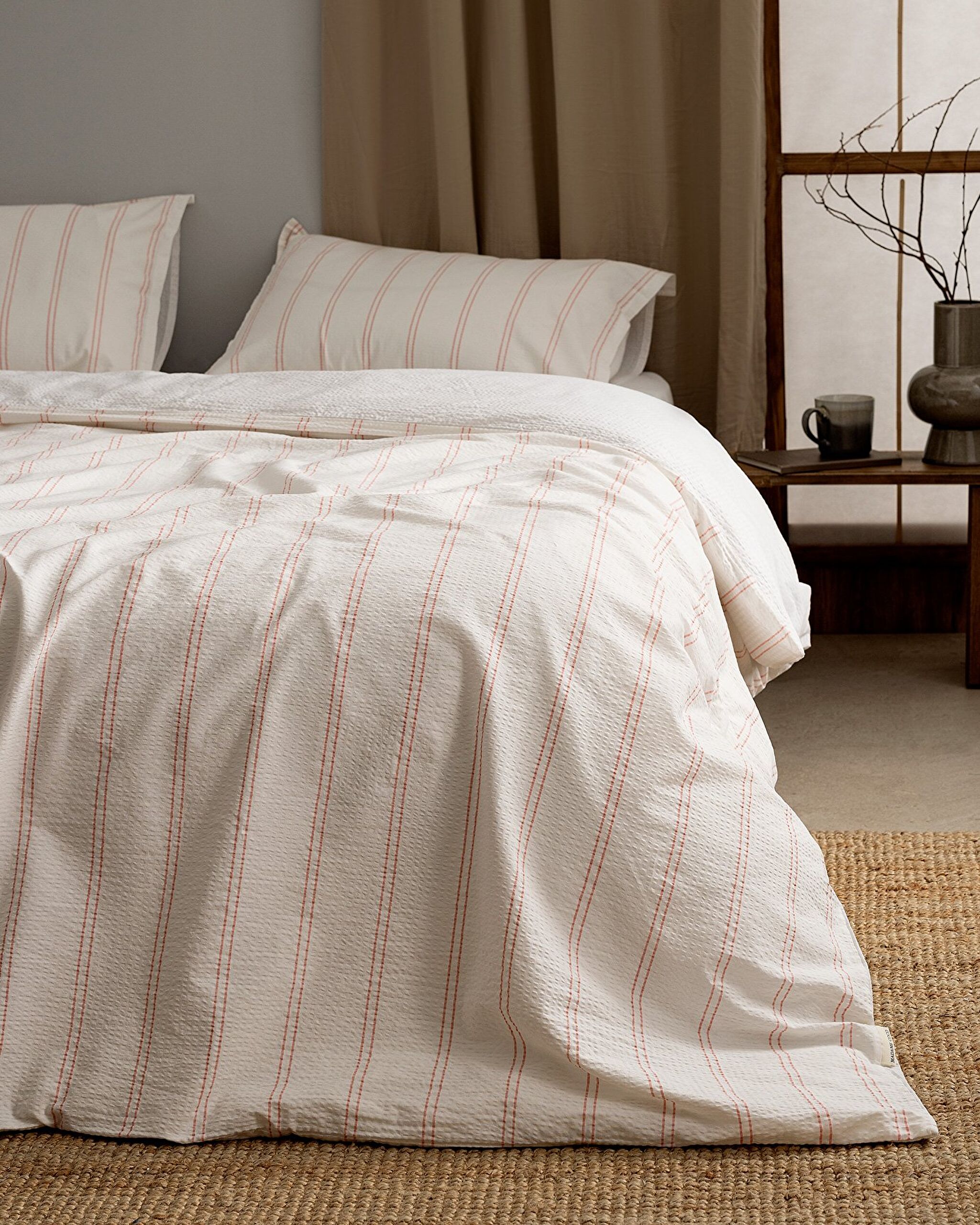 Ensemble de housse de couette en seersucker lavé 100 % coton à rayures Linda pour très grand lit - B - 1